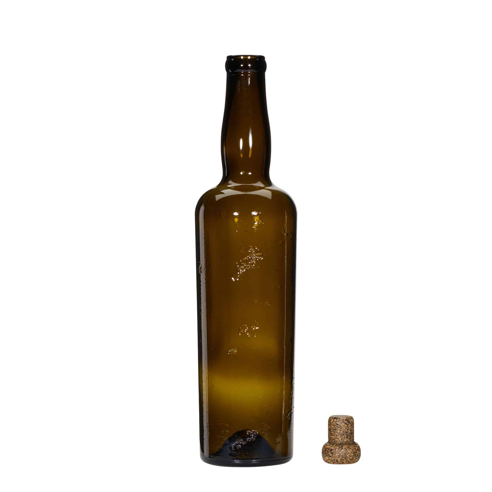 750 ml dziko wykonana butelka szklana 'Siroco', brązowa, szyjka: korek