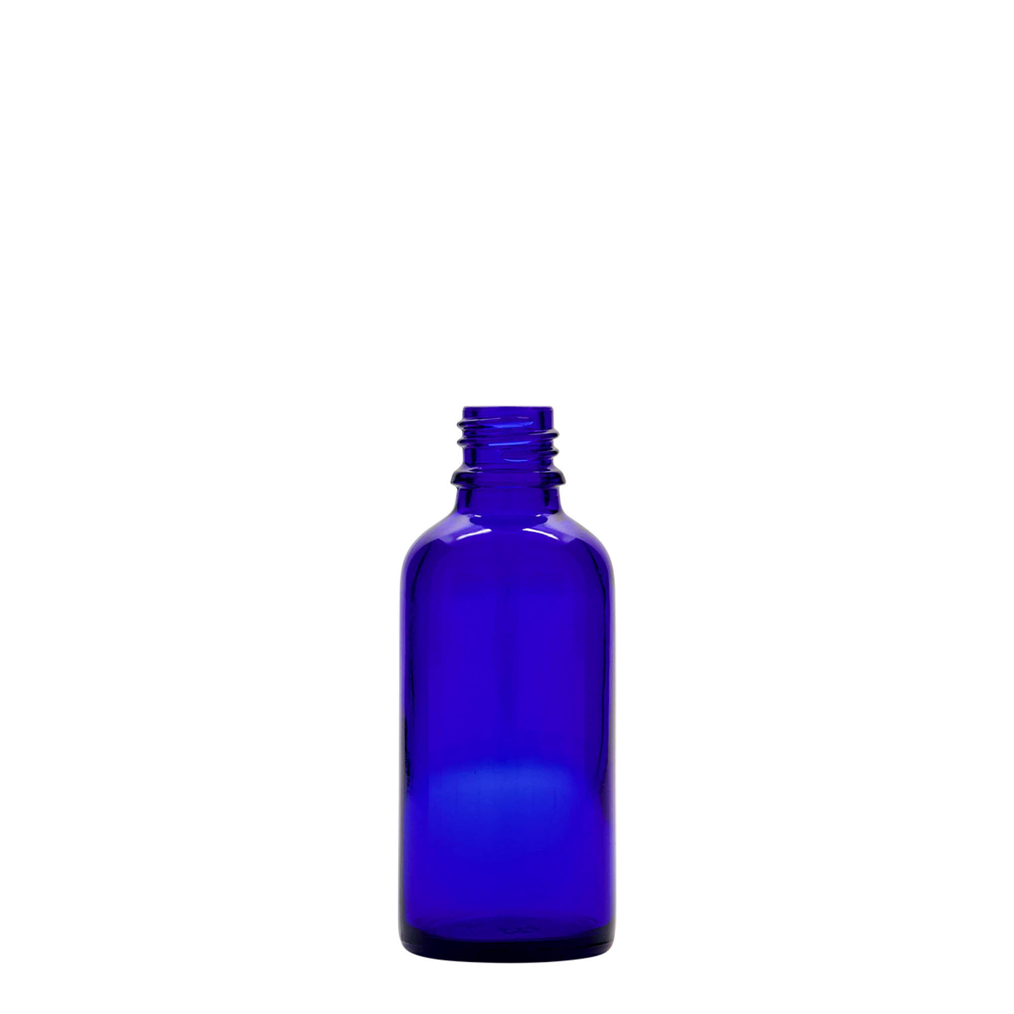 50 ml butelka z rozpylaczem, medyczna, szkło, królewski błękit, gwint: DIN 18