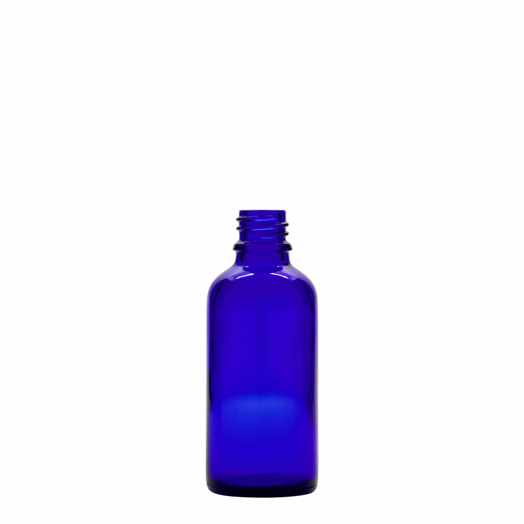 50 ml butelka z rozpylaczem, medyczna, szkło, królewski błękit, gwint: DIN 18