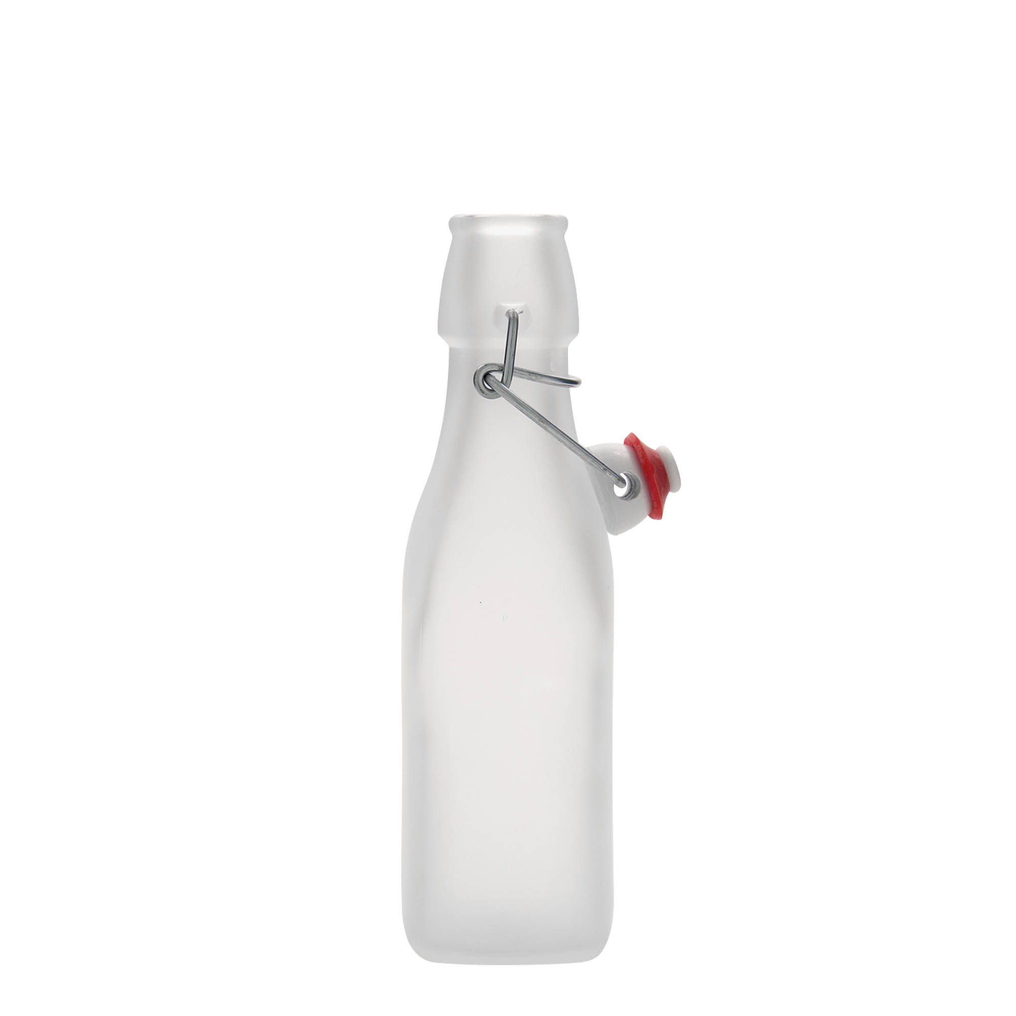 250 ml butelka szklana 'Swing, kwadratowa, biała, szyjka: zamknięcie na klamrę