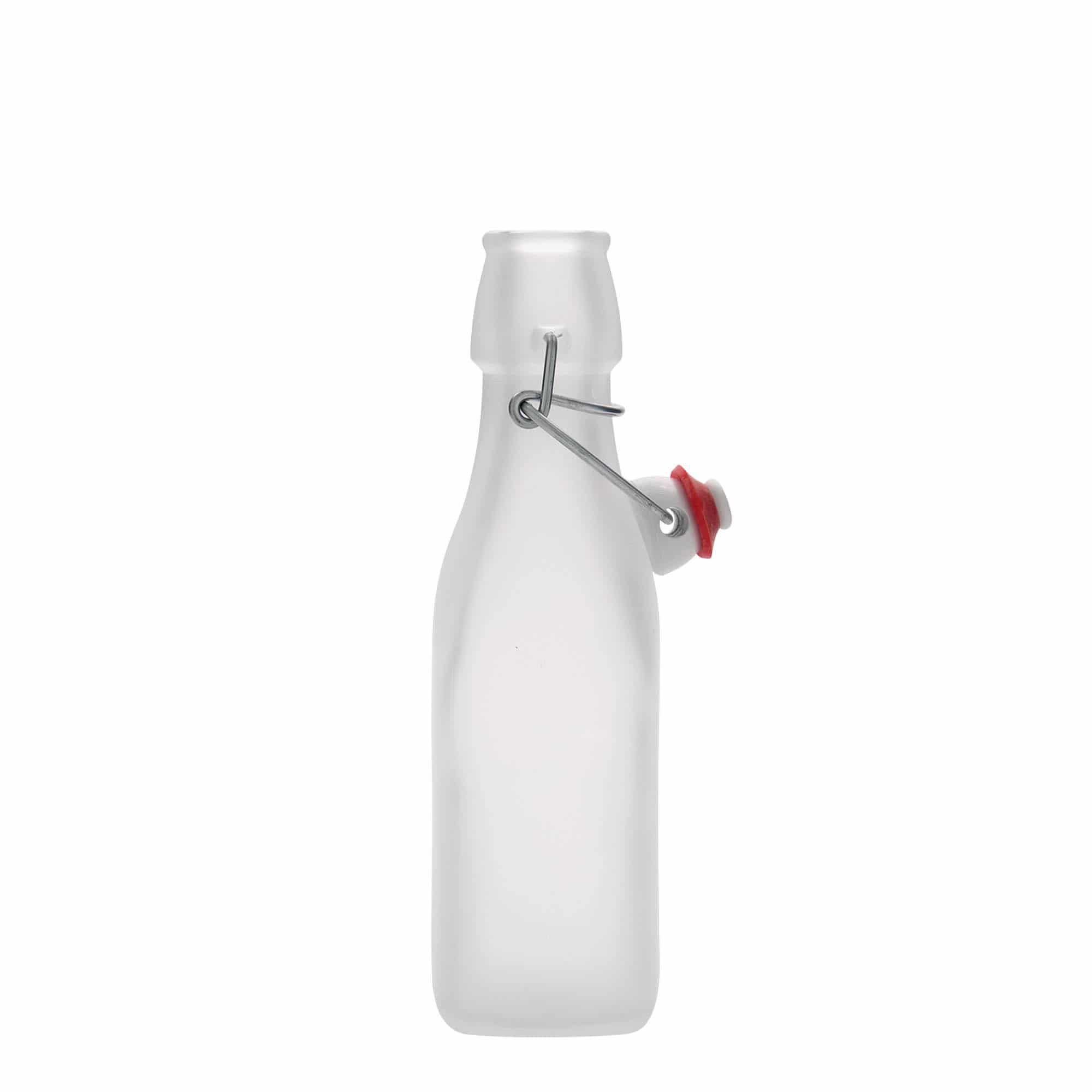 250 ml butelka szklana 'Swing, kwadratowa, biała, szyjka: zamknięcie na klamrę 250 ml butelka szklana 'Swing, kwadratowa, biała, szyjka: zamknięcie na klamrę