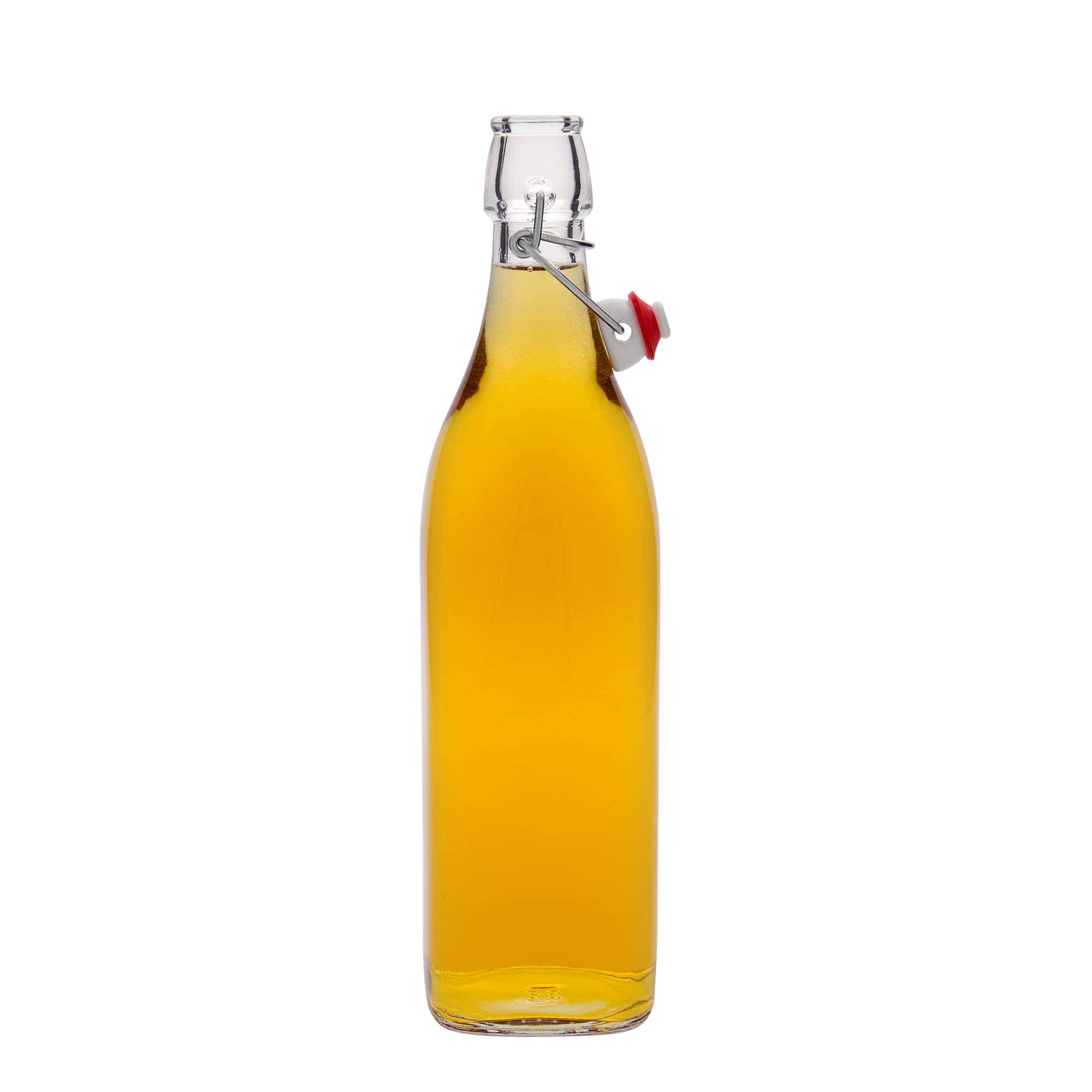 1.000 ml butelka szklana „Swing”, kwadratowa, szyjka: zamknięcie na klips
