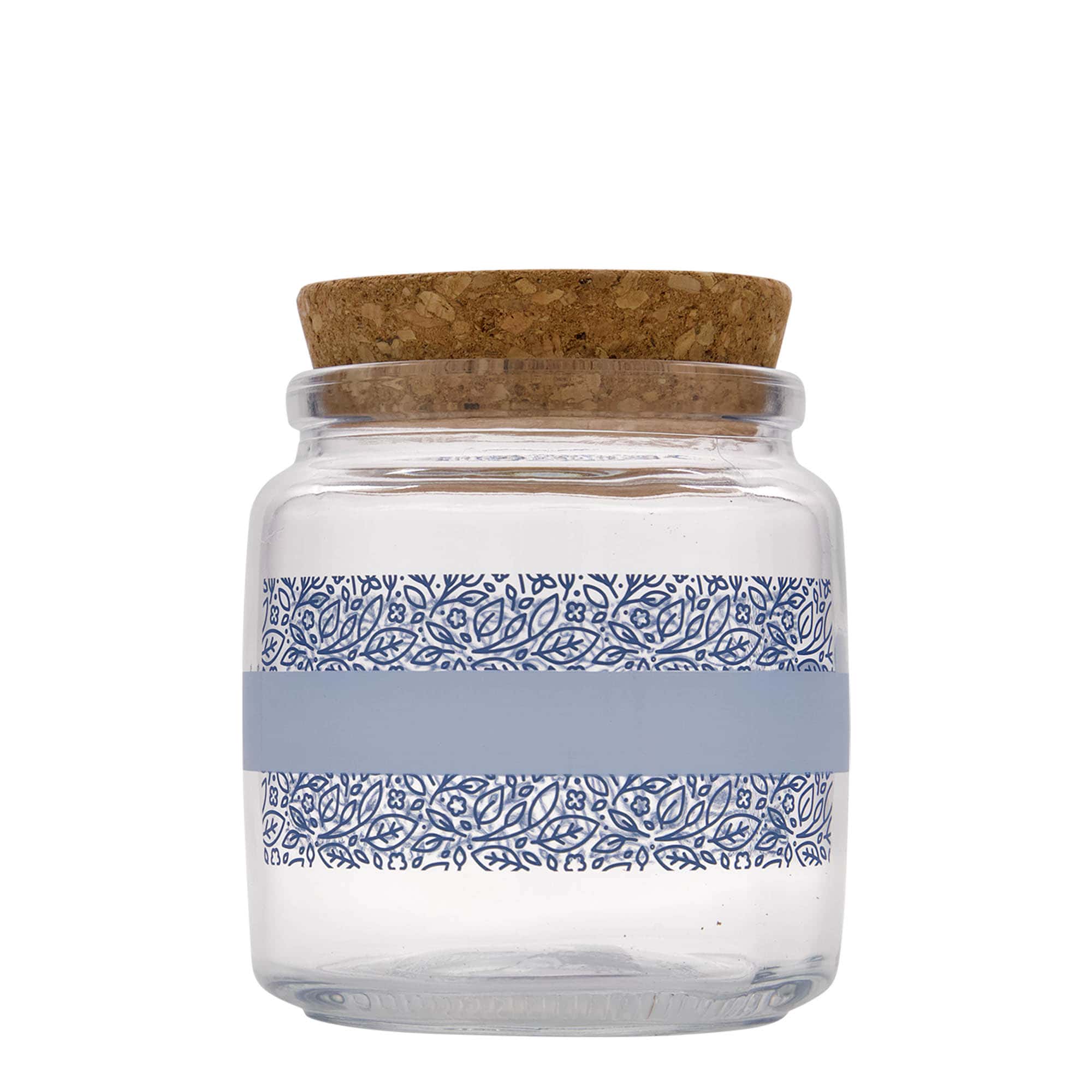 750 ml szklana butelka z korkiem 'Giara', motyw: Naturalmente blu, otwór: korek