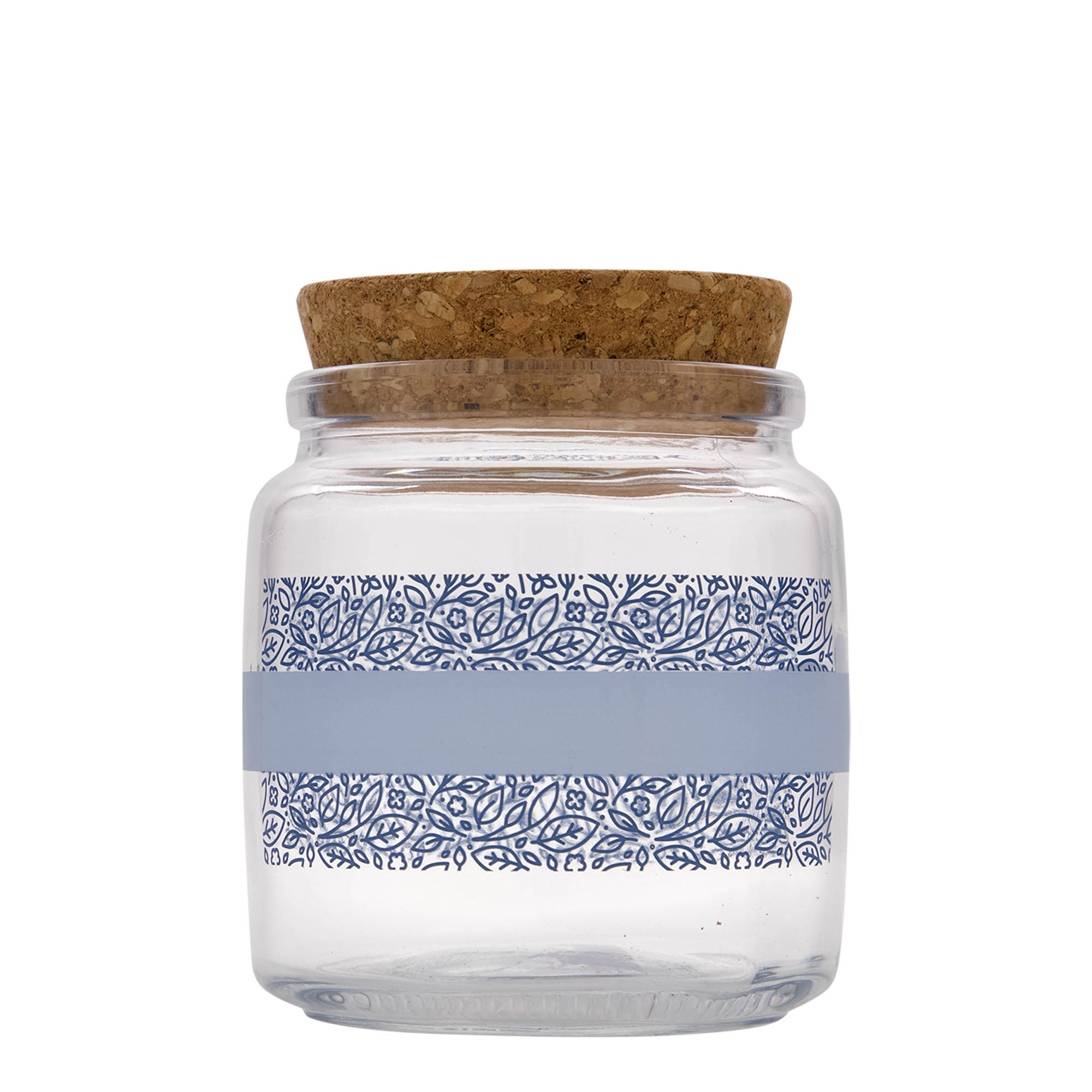 750 ml szklana butelka z korkiem 'Giara', motyw: Naturalmente blu, otwór: korek