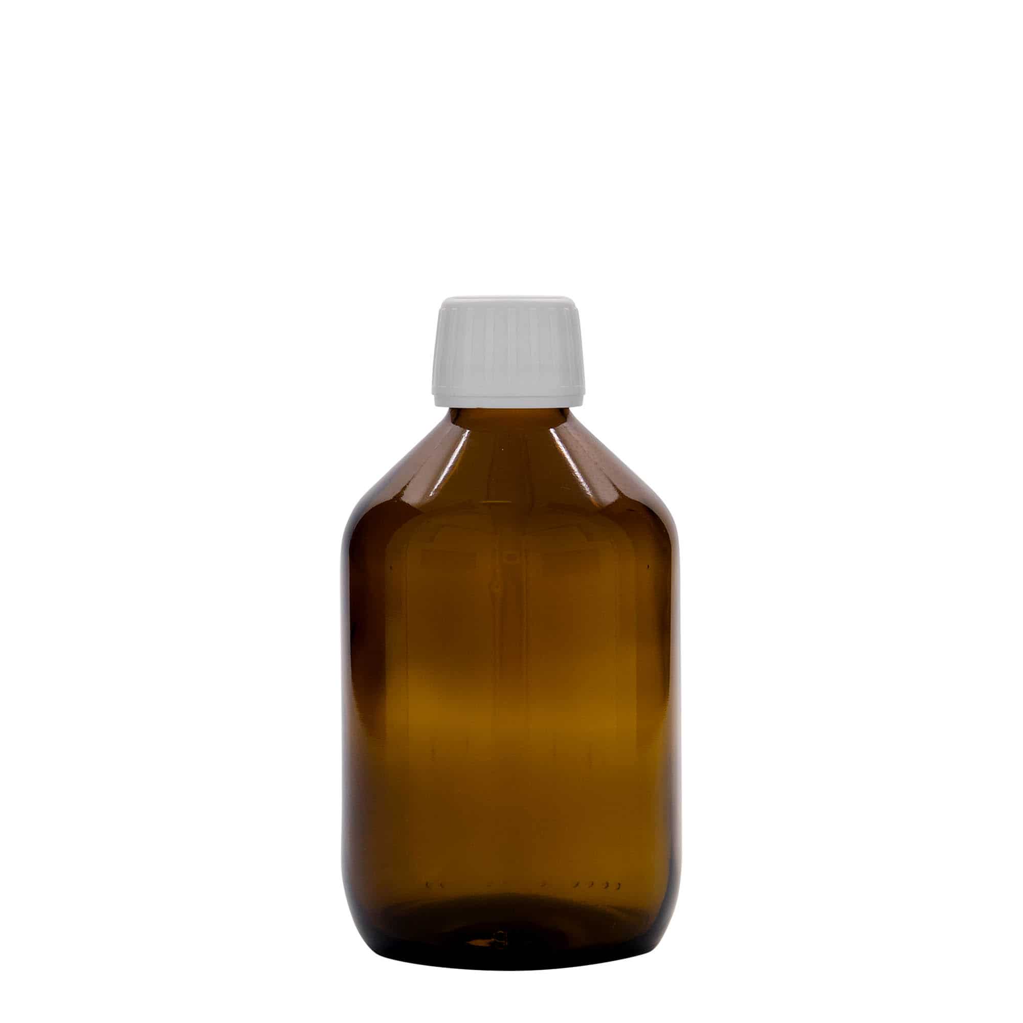 300 ml butelka farmaceutyczna, kolor brązowy, szkło, zamknięcie: PP 28