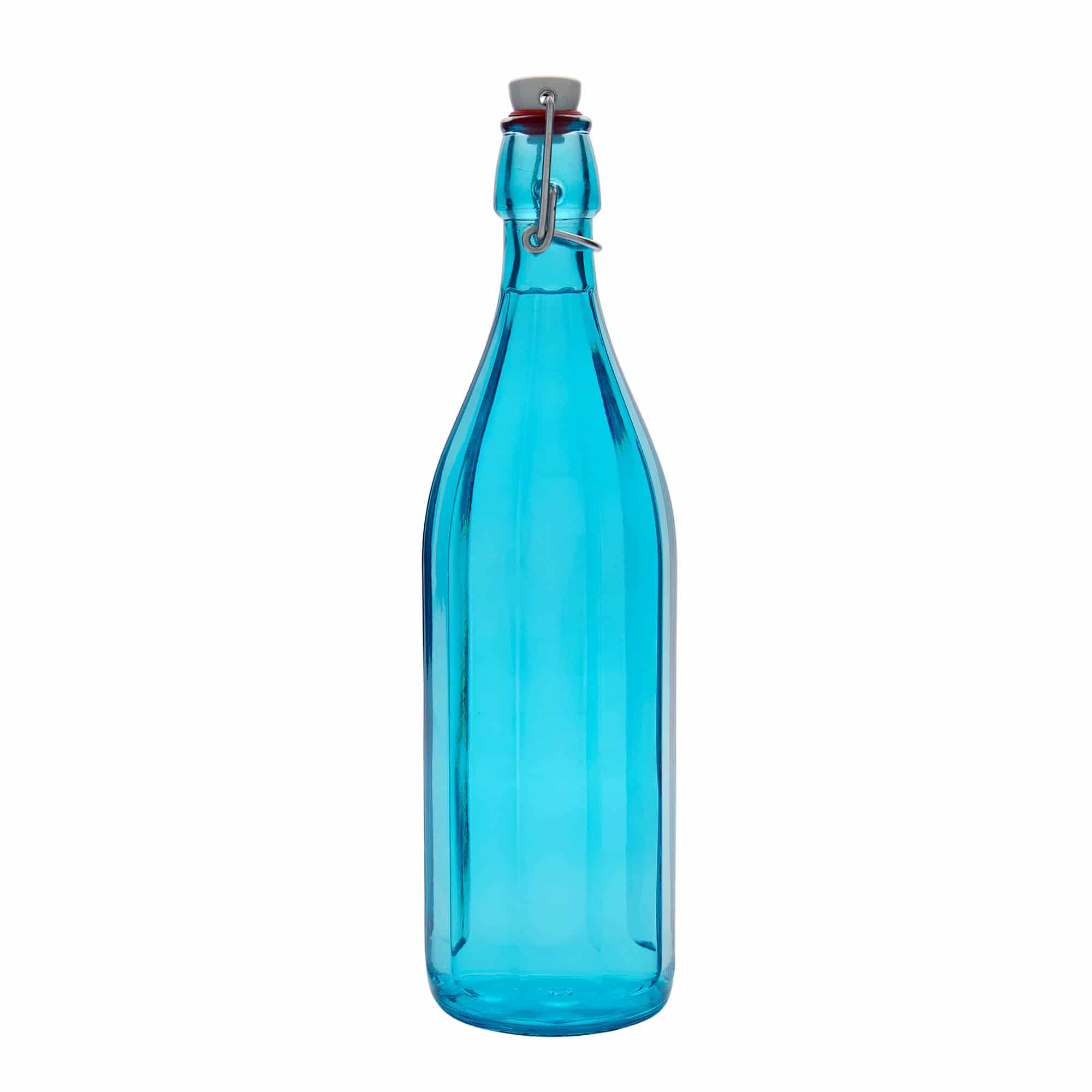 1000 ml butelka szklana 'Oxford', dziesięciokątna, kolor lazurowy, zamknięcie: Zamknięcie pałąkowe