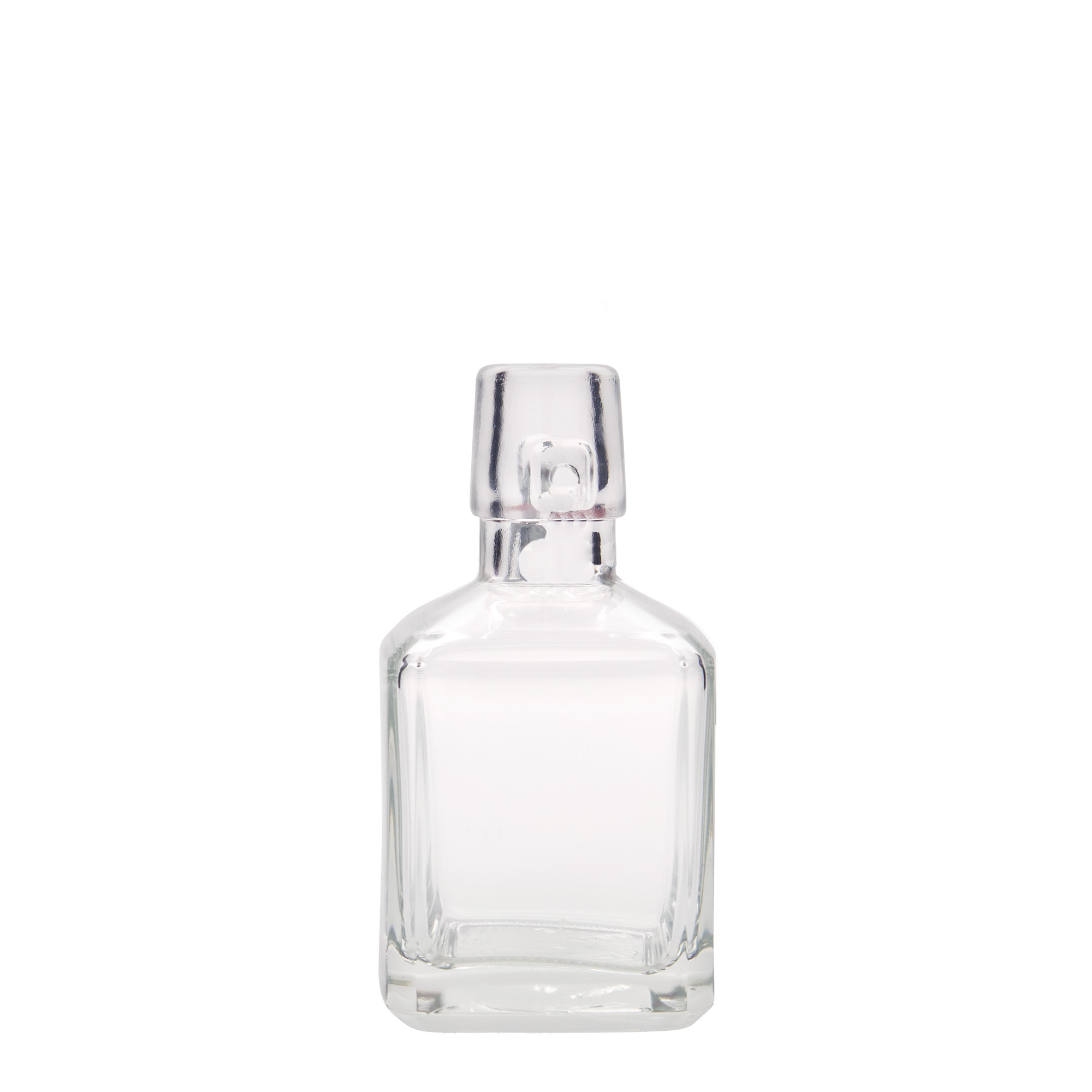 200 ml szklana butelka „Kubica”, kwadratowa, otwór: zamknięcie na zatrzask 200 ml szklana butelka „Kubica”, kwadratowa, otwór: zamknięcie na zatrzask