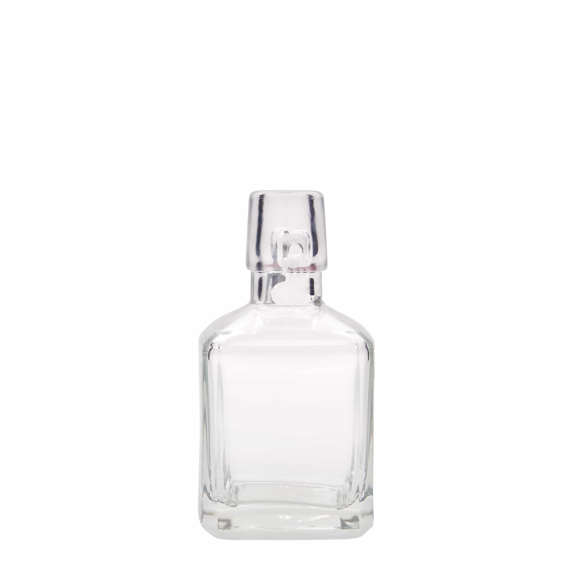 200 ml szklana butelka „Kubica”, kwadratowa, otwór: zamknięcie na zatrzask 200 ml szklana butelka „Kubica”, kwadratowa, otwór: zamknięcie na zatrzask
