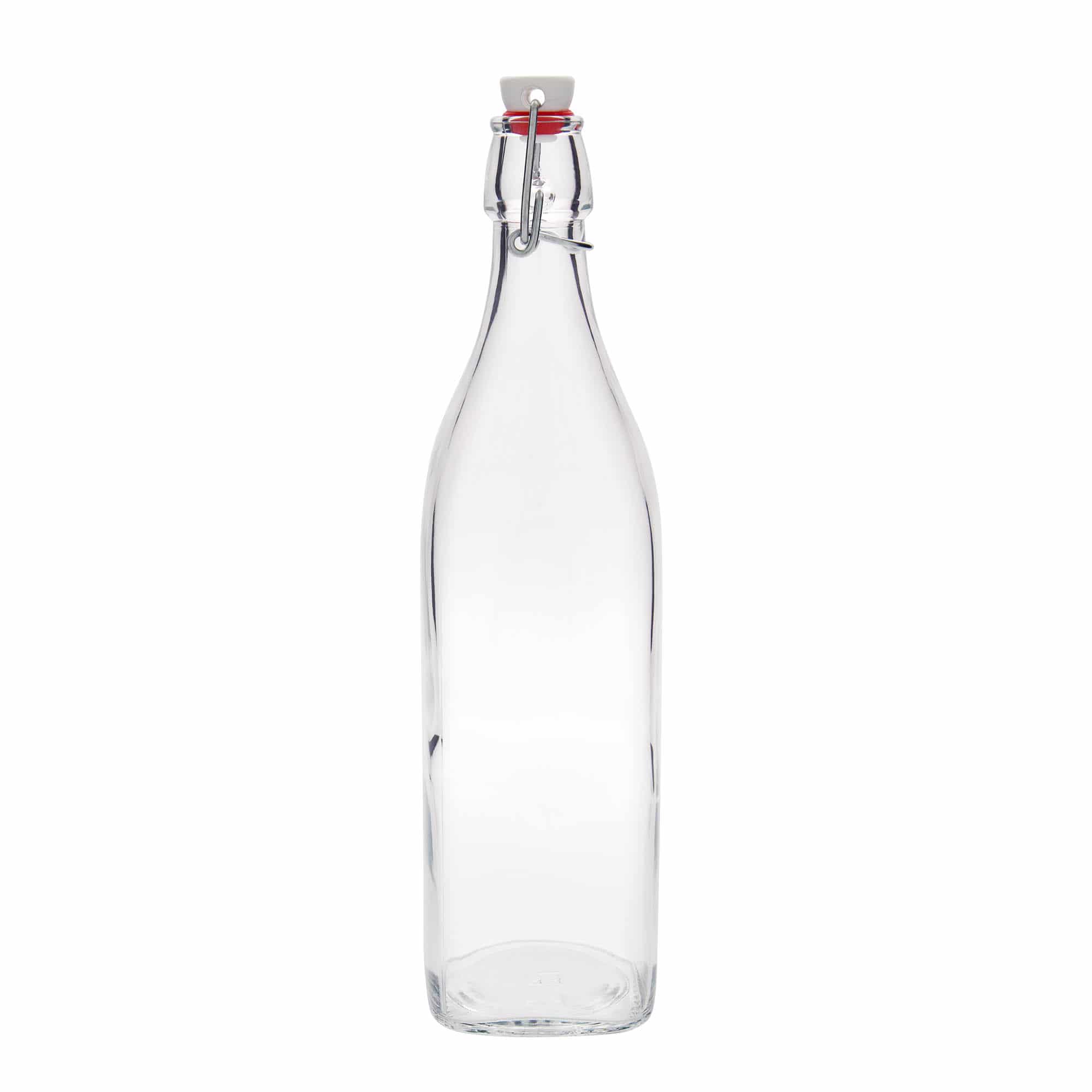 1.000 ml butelka szklana „Swing”, kwadratowa, szyjka: zamknięcie na klips