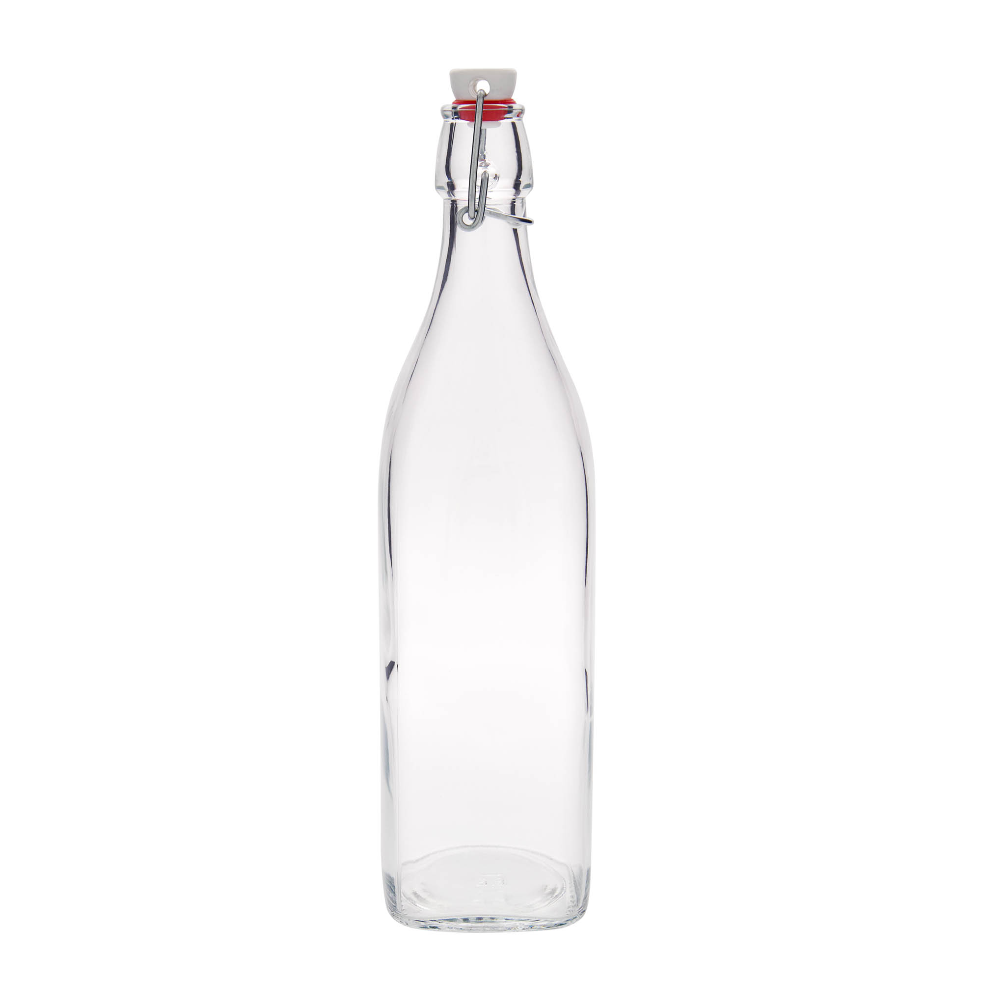1.000 ml butelka szklana „Swing”, kwadratowa, szyjka: zamknięcie na klips