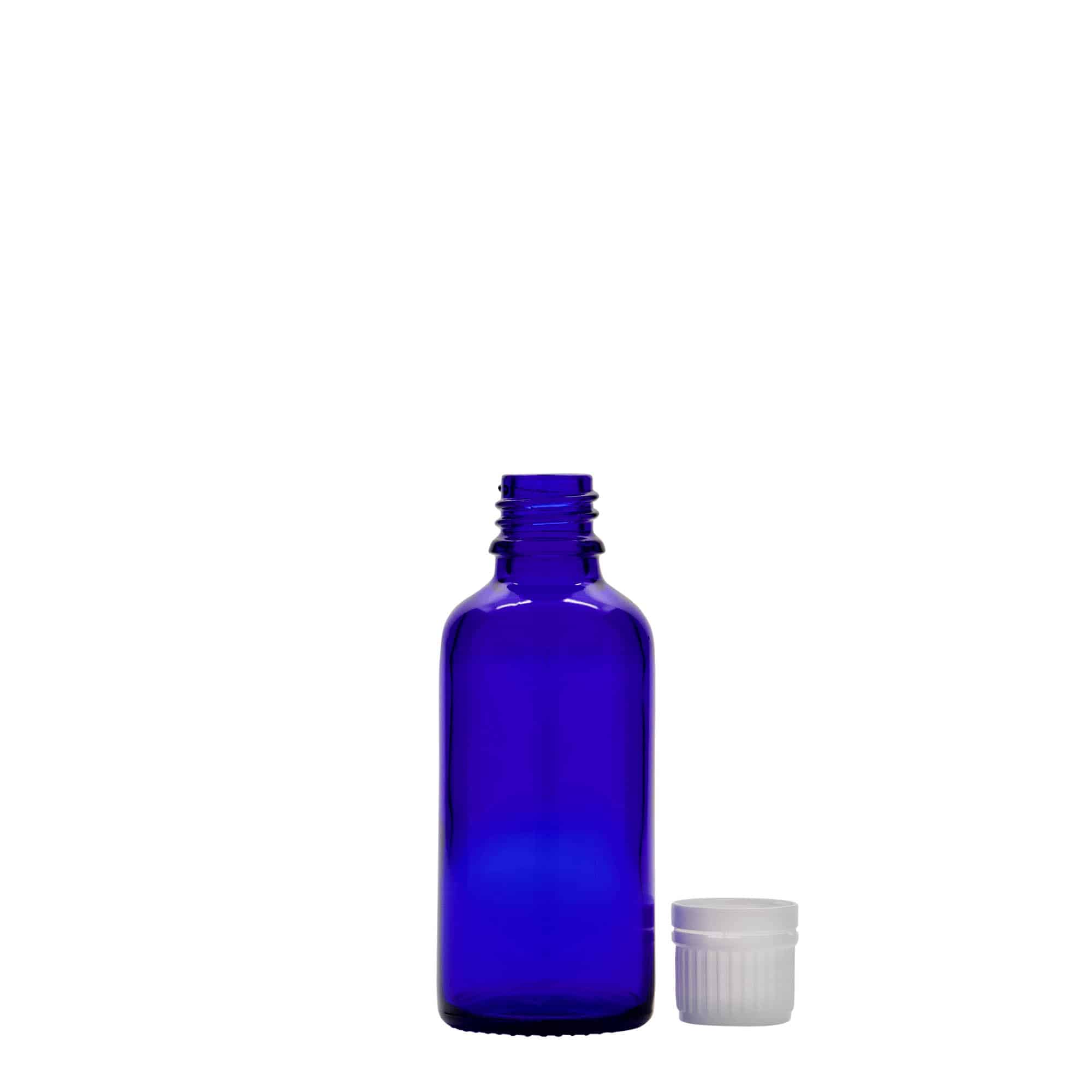 50 ml butelka medyczna, szkło, królewski niebieski, szyjka: DIN 18