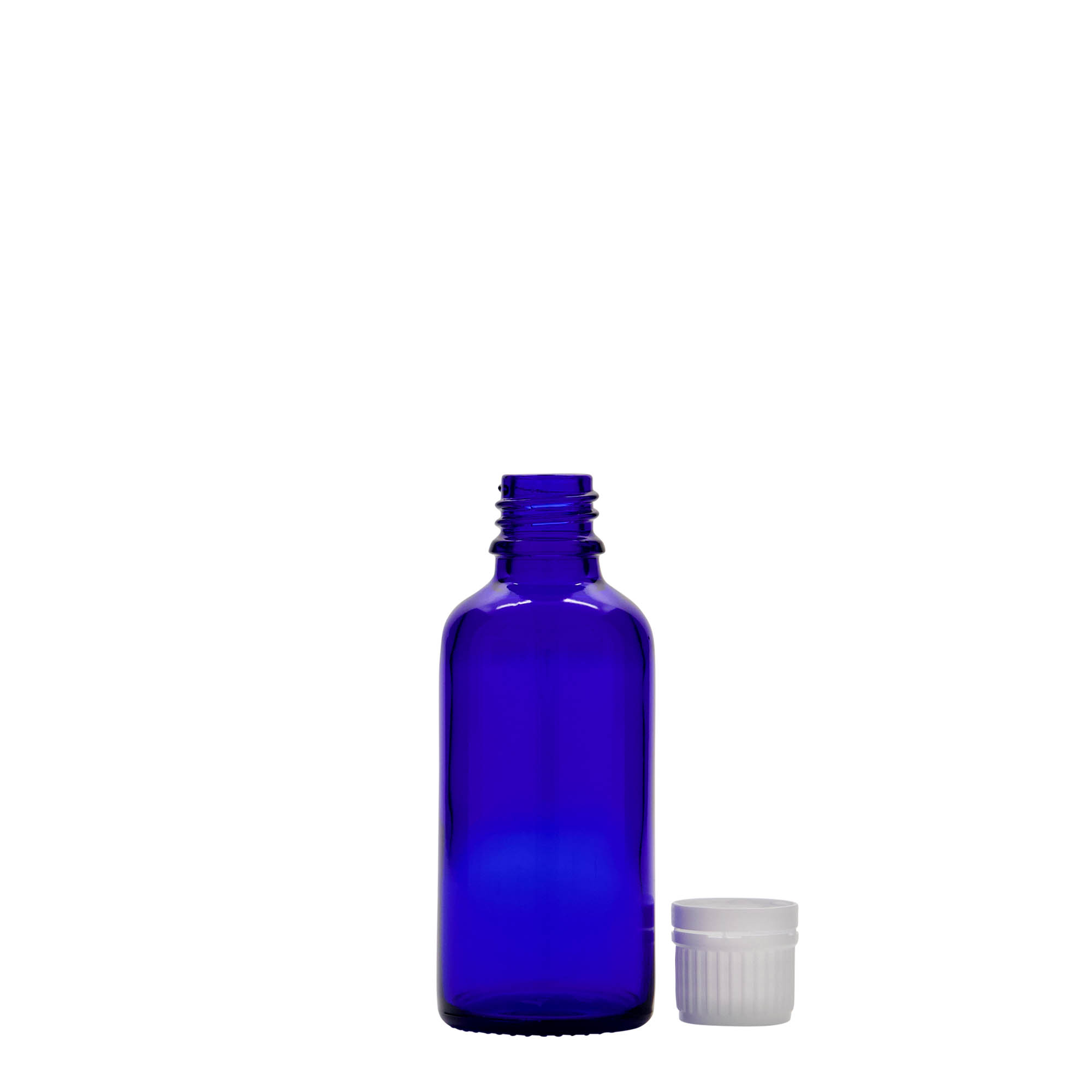 50 ml butelka medyczna, szkło, królewski niebieski, szyjka: DIN 18