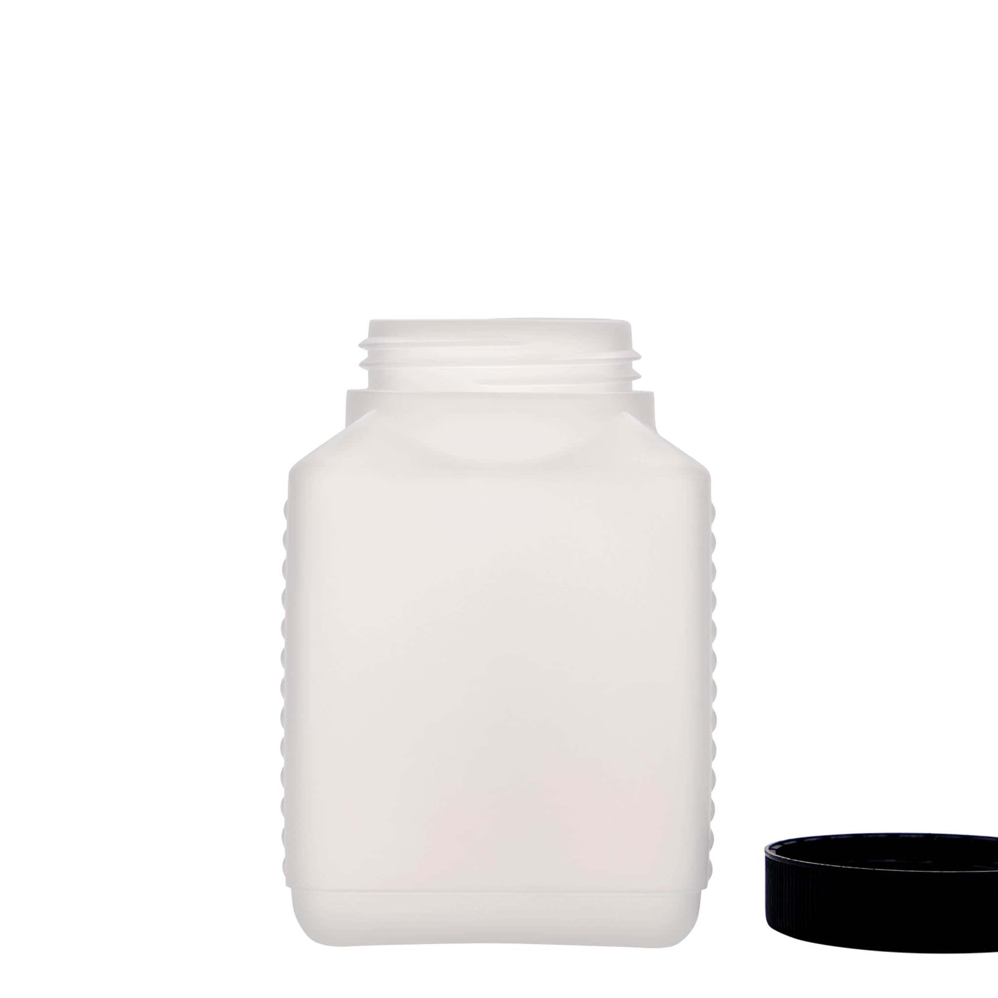 500 ml butelka z szeroką szyjką, prostokątna, plastik HDPE, naturalna, gwint: DIN 60 EPE