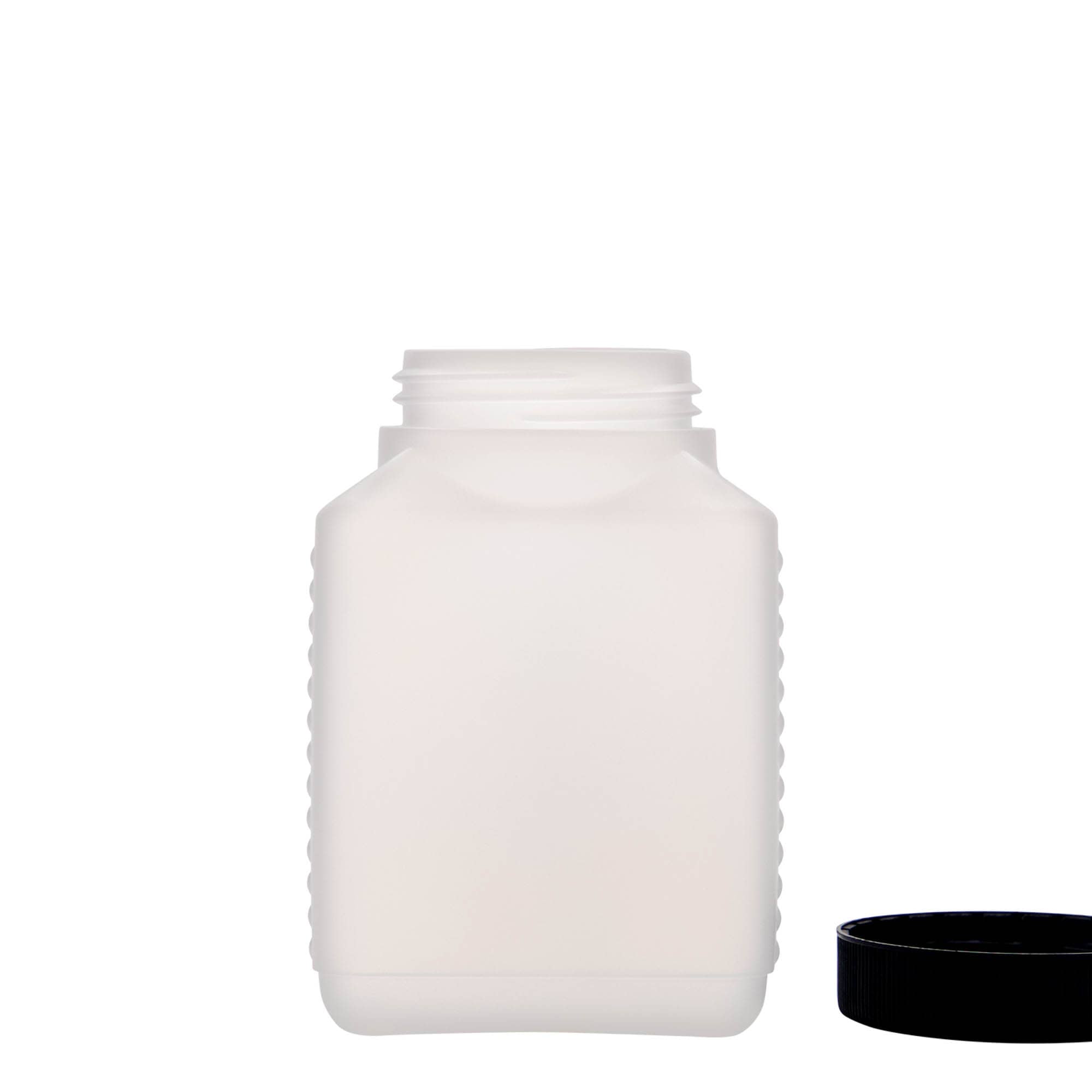 500 ml butelka z szeroką szyjką, prostokątna, plastik HDPE, naturalna, gwint: DIN 60 EPE