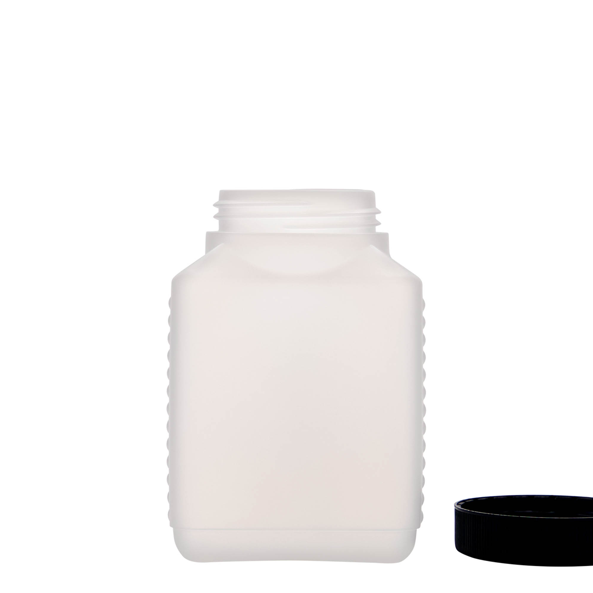 500 ml butelka z szeroką szyjką, prostokątna, plastik HDPE, naturalna, gwint: DIN 60 EPE