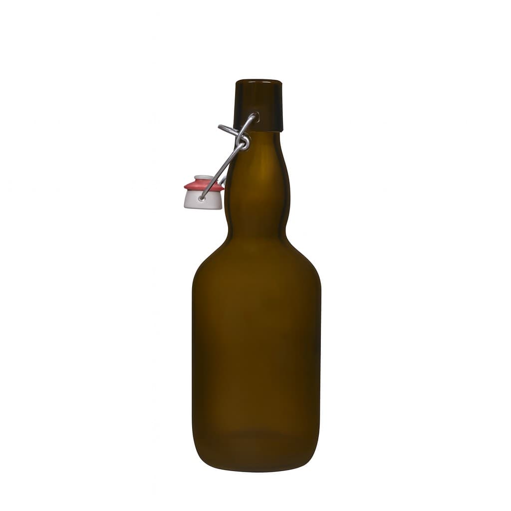 500 ml butelka piwna z szyjką kropfową, szkło, antyczny zielony, otwór: zamknięcie na klamrę