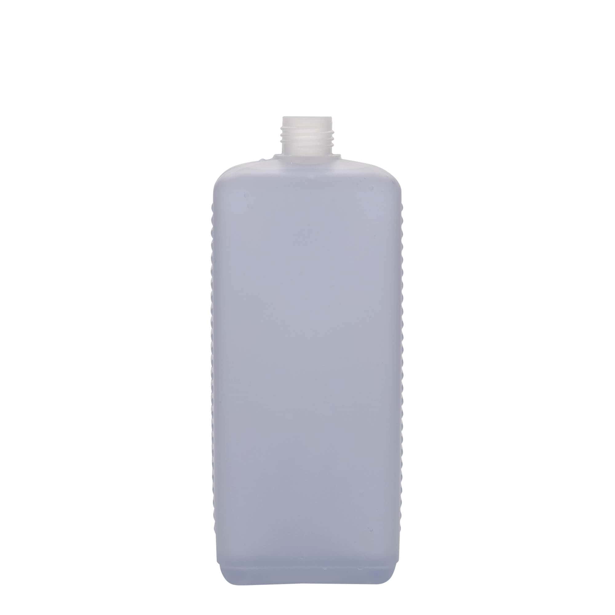 1.000 ml kanisterkowa butelka, prostokątna, tworzywo HDPE, naturalna, gwint: DIN 25 EPE