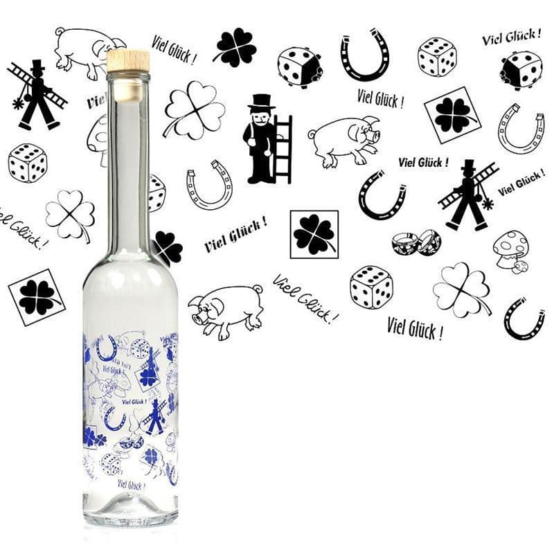 500 ml butelka szklana 'Opera', wzór: powodzenia, zamknięcie: korek