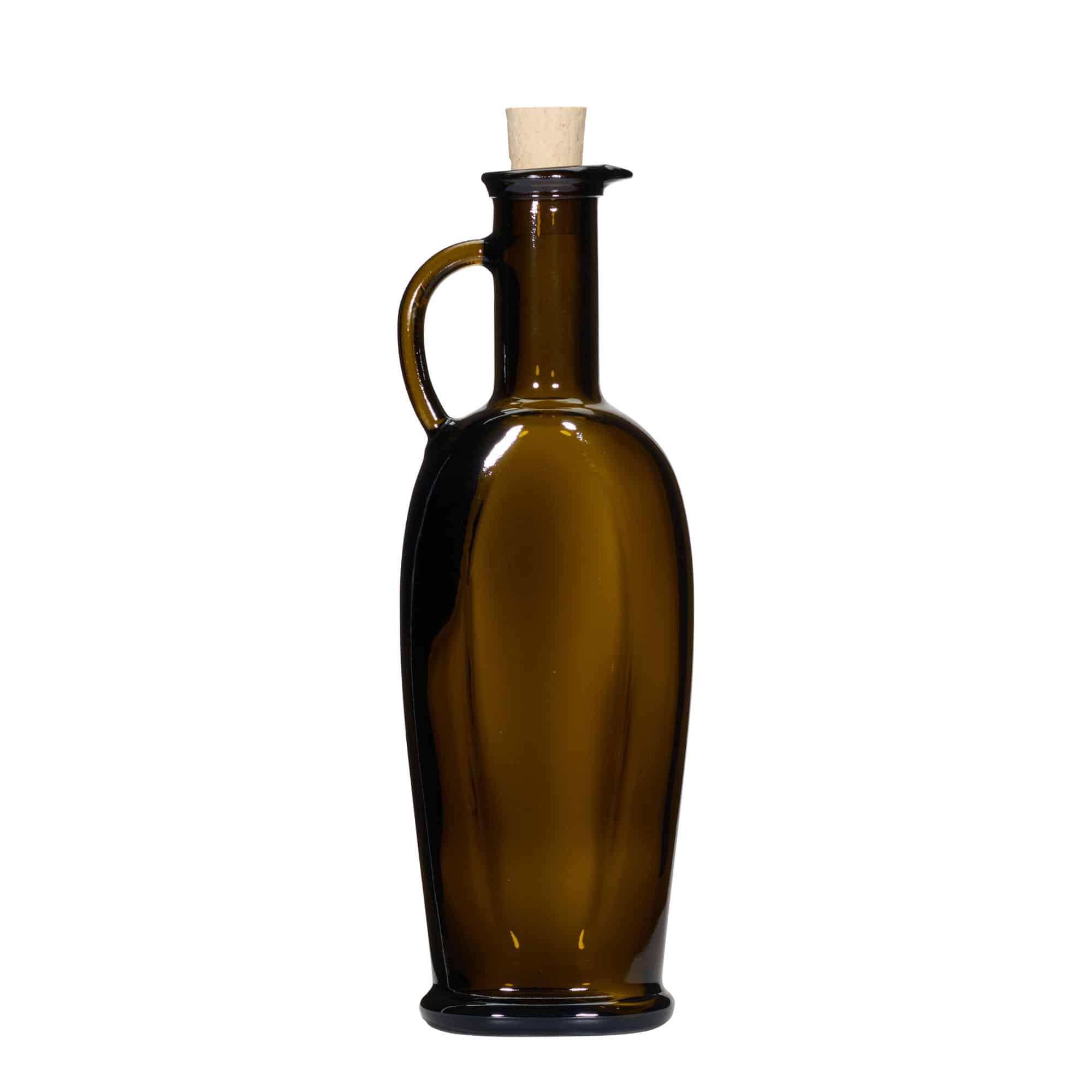 250 ml butelka szklana 'Eleganta', owalna, kolor zielony antyczny, zamknięcie: korek