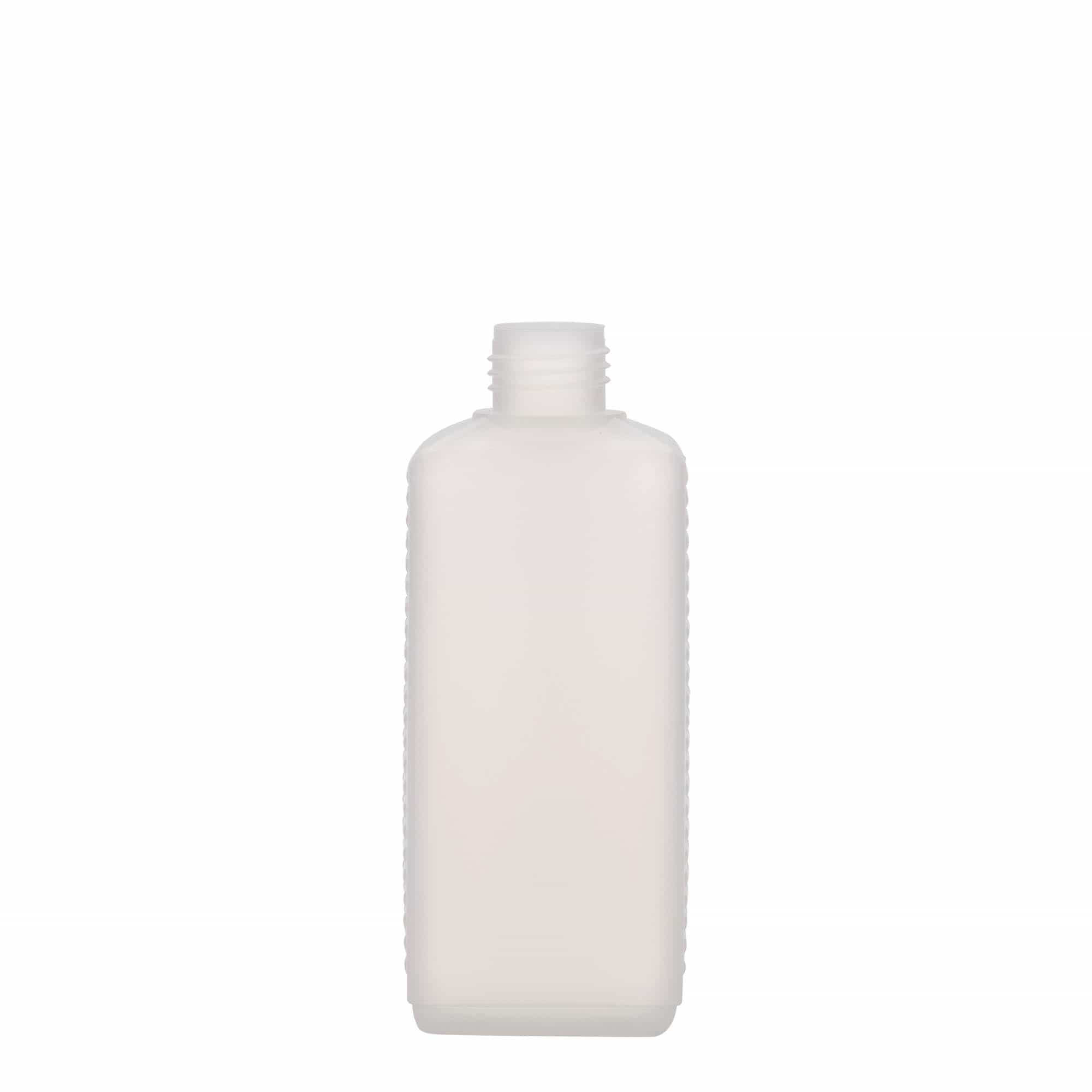250 ml kanister, prostokątny, tworzywo sztuczne HDPE, naturalny, gwint: DIN 25 EPE