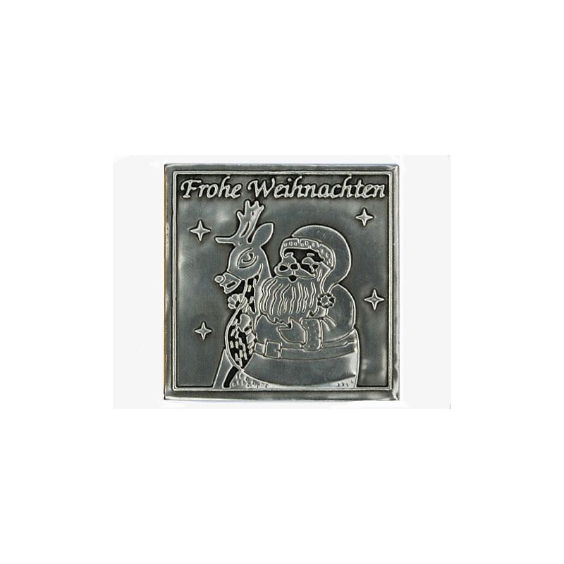 Etykieta cynowa 'Wesołych Świąt', kwadratowa, metal, kolor srebrny