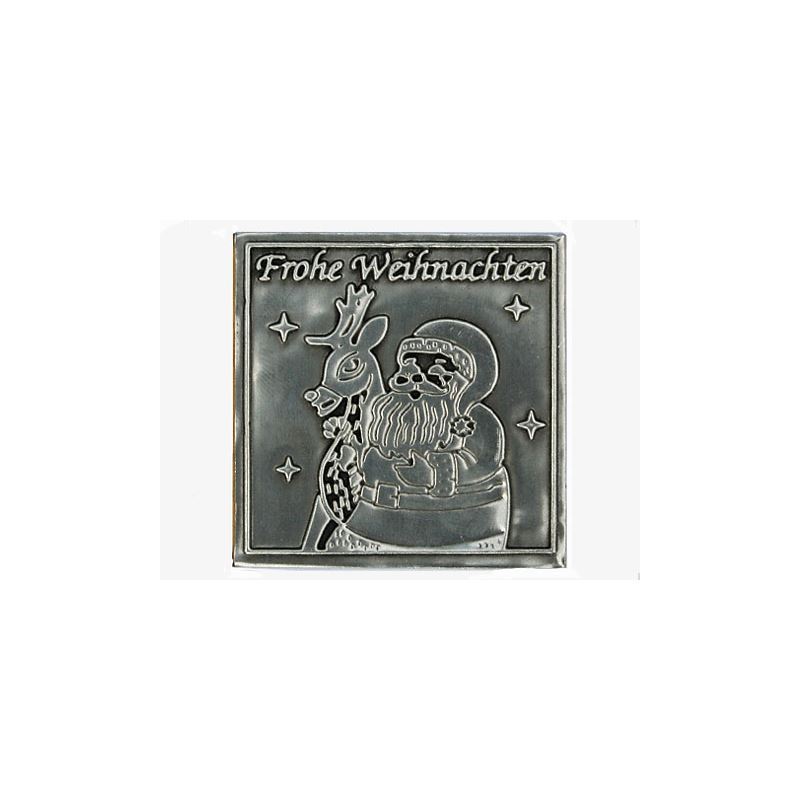 Etykieta cynowa „Wesołych Świąt”, kwadratowa, metalowa, srebrna Etykieta cynowa „Wesołych Świąt”, kwadratowa, metalowa, srebrna