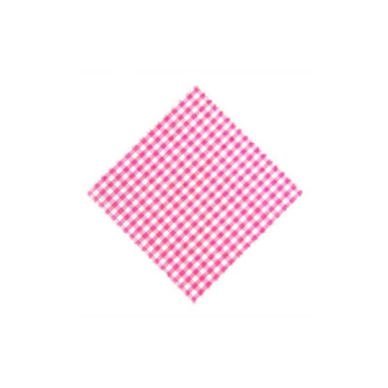 Kapturek na słoik w kratkę 15x15, kwadratowy, materiał tekstylny, kolor różowy, zamknięcie: TO58-TO82