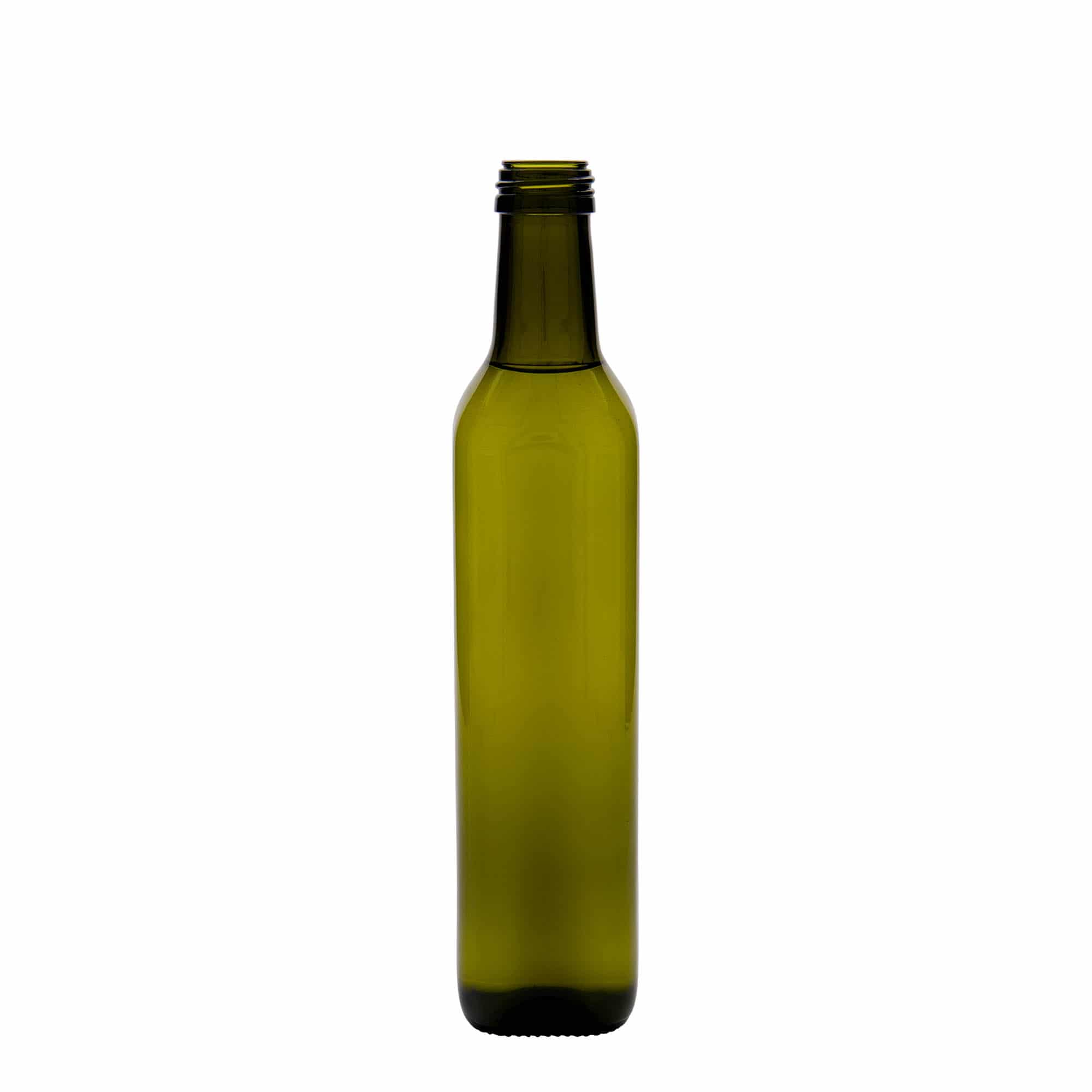500 ml butelka szklana 'Marasca', kwadratowa, antyczny zielony, gwint: PP 31,5