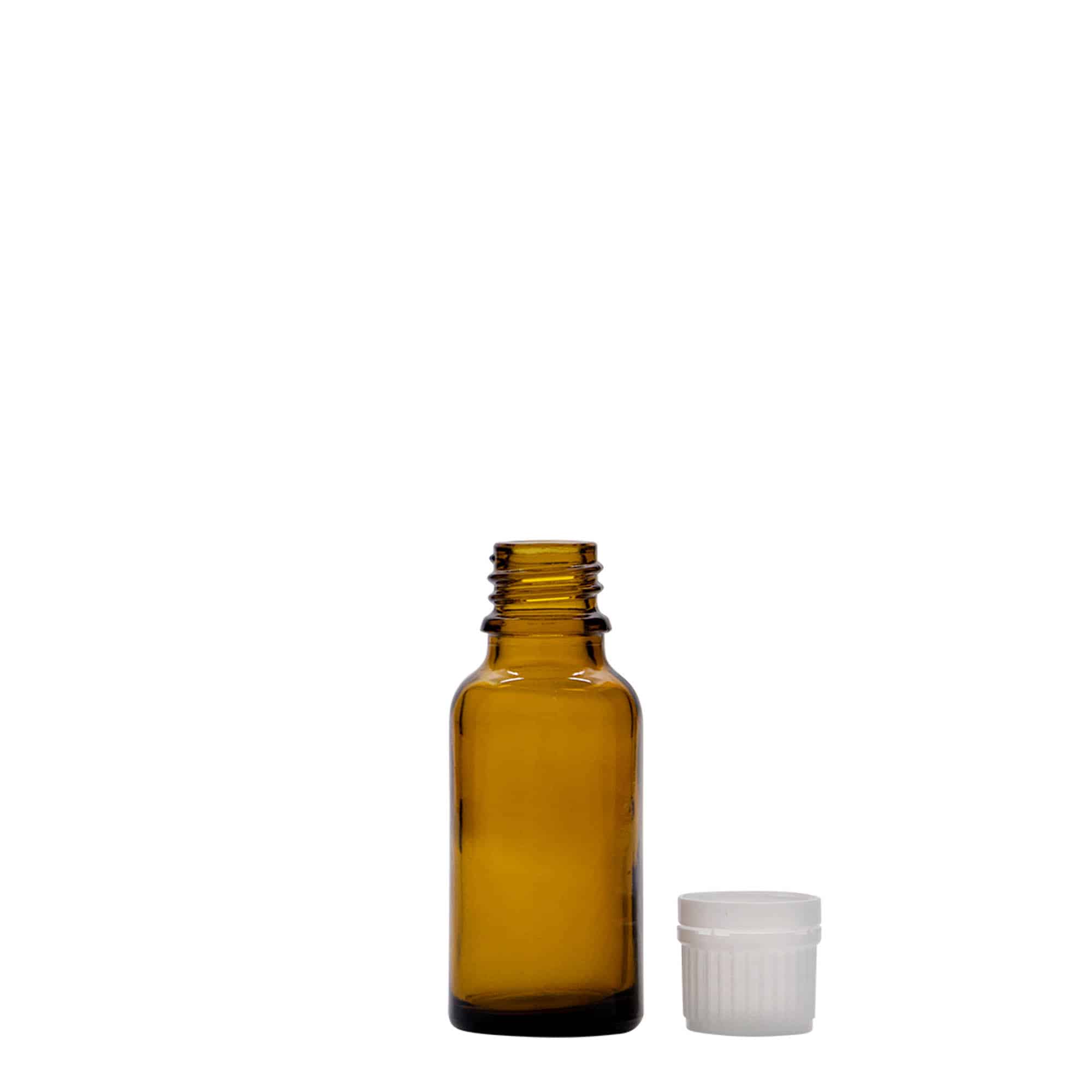 20 ml butelka farmaceutyczna, szkło, kolor brązowy, zamknięcie: DIN 18
