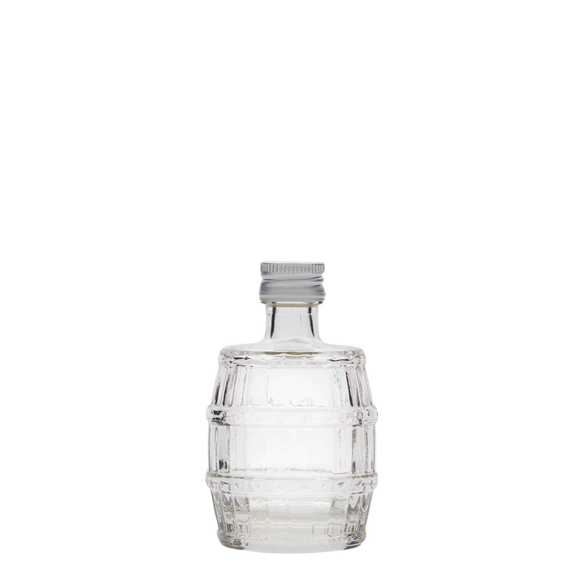 50 ml butelka szklana 'Beczka', zamknięcie: PP 18