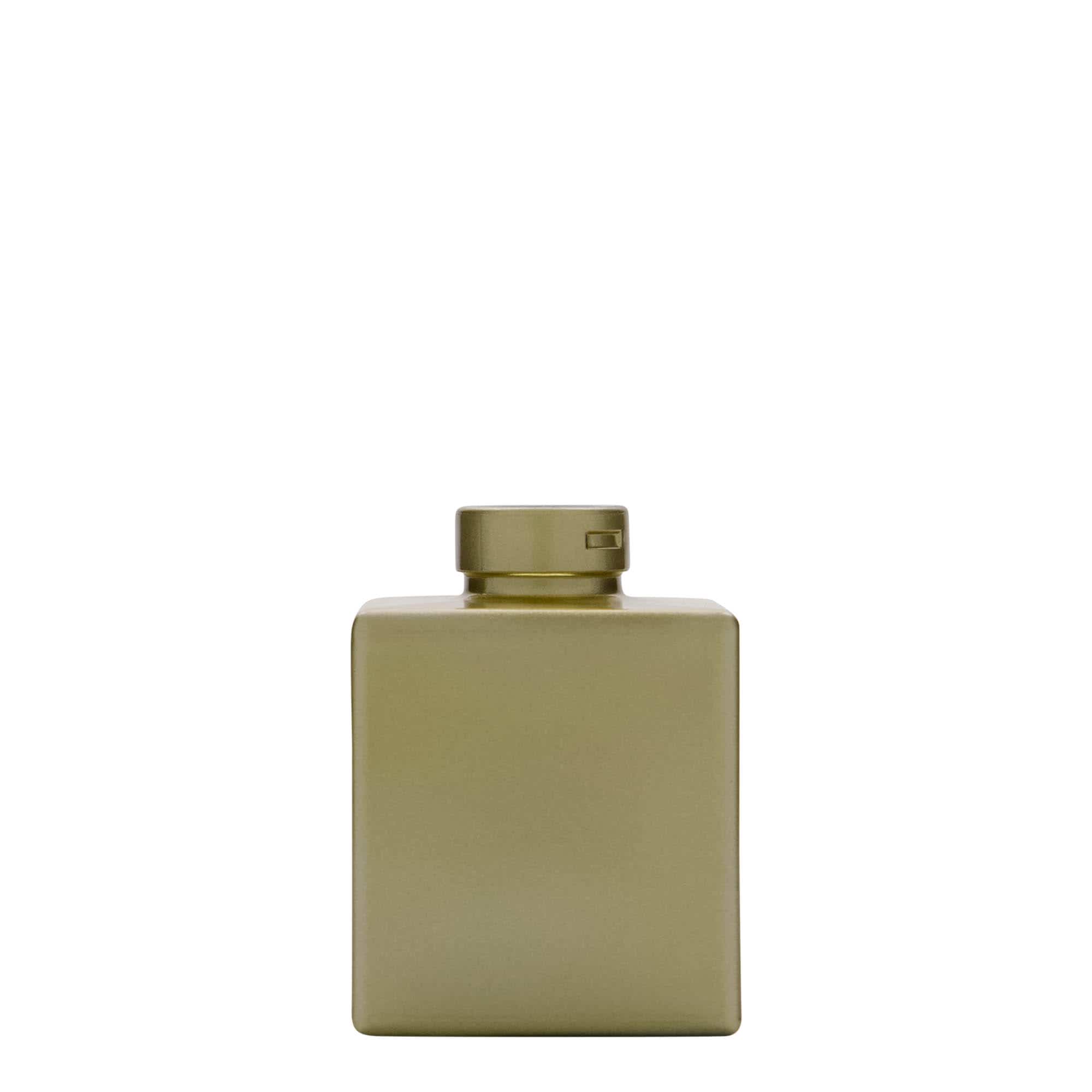 100 ml butelka szklana 'Cube', kwadratowa, kolor złoty, zamknięcie: korek 100 ml butelka szklana 'Cube', kwadratowa, kolor złoty, zamknięcie: korek