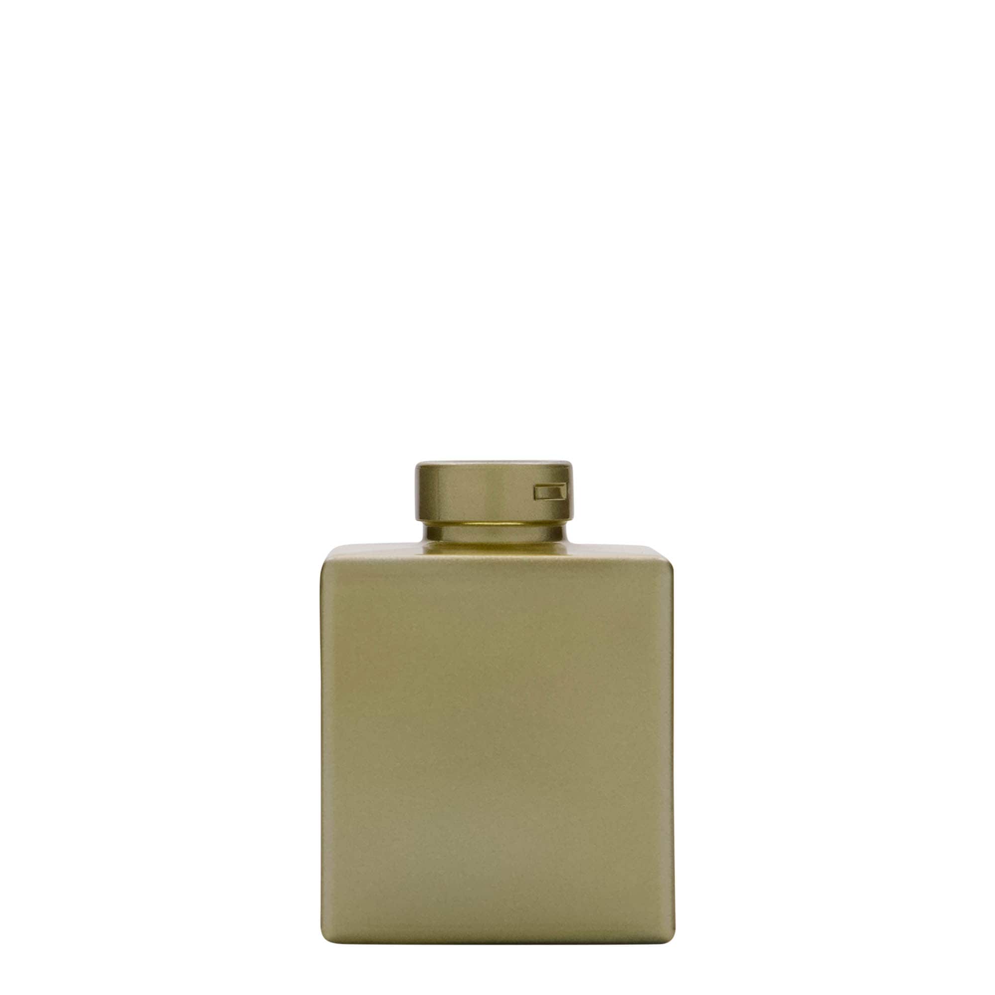 100 ml szklana butelka 'Cube', kwadratowa, złota, wylot: korek