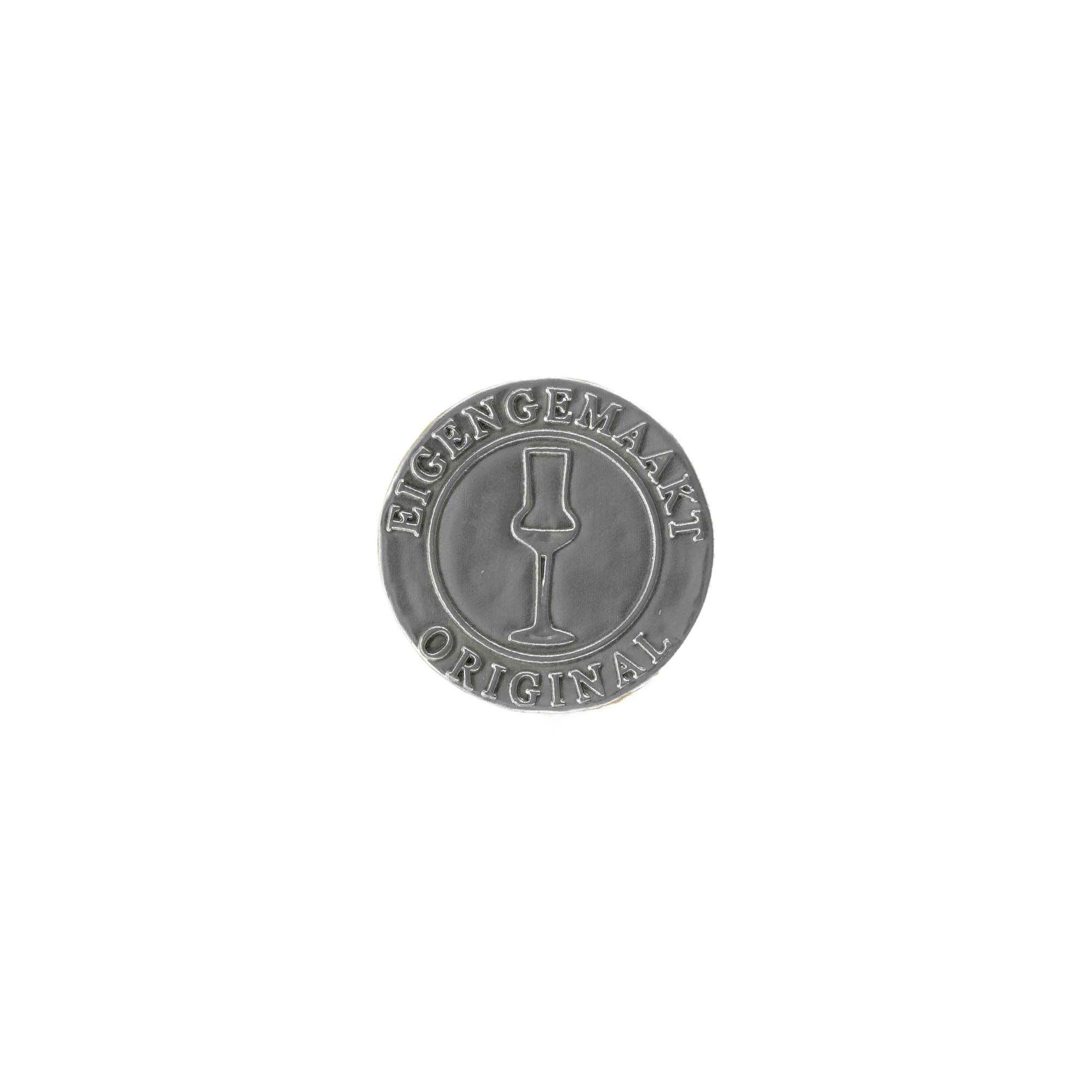 Naklejka na puszkę 'Eigengemaakt', okrągła, metalowa, srebrna Naklejka na puszkę 'Eigengemaakt', okrągła, metalowa, srebrna