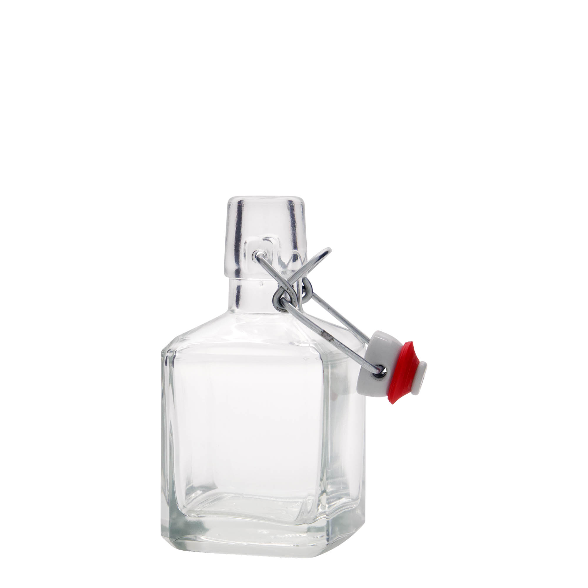 200 ml szklana butelka „Kubica”, kwadratowa, otwór: zamknięcie na zatrzask 200 ml szklana butelka „Kubica”, kwadratowa, otwór: zamknięcie na zatrzask