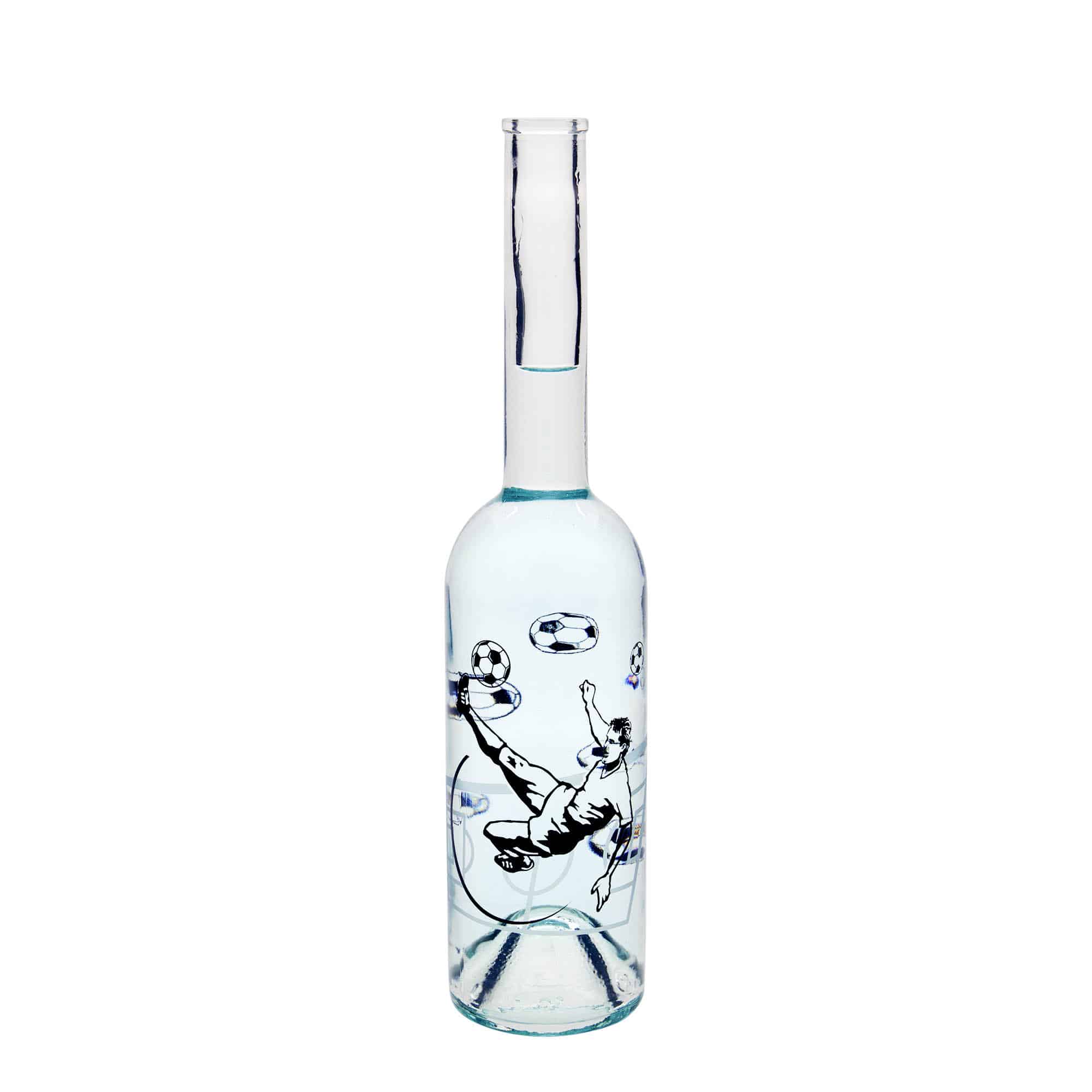 500 ml butelka szklana 'Opera', wzór: piłkarz, zamknięcie: korek