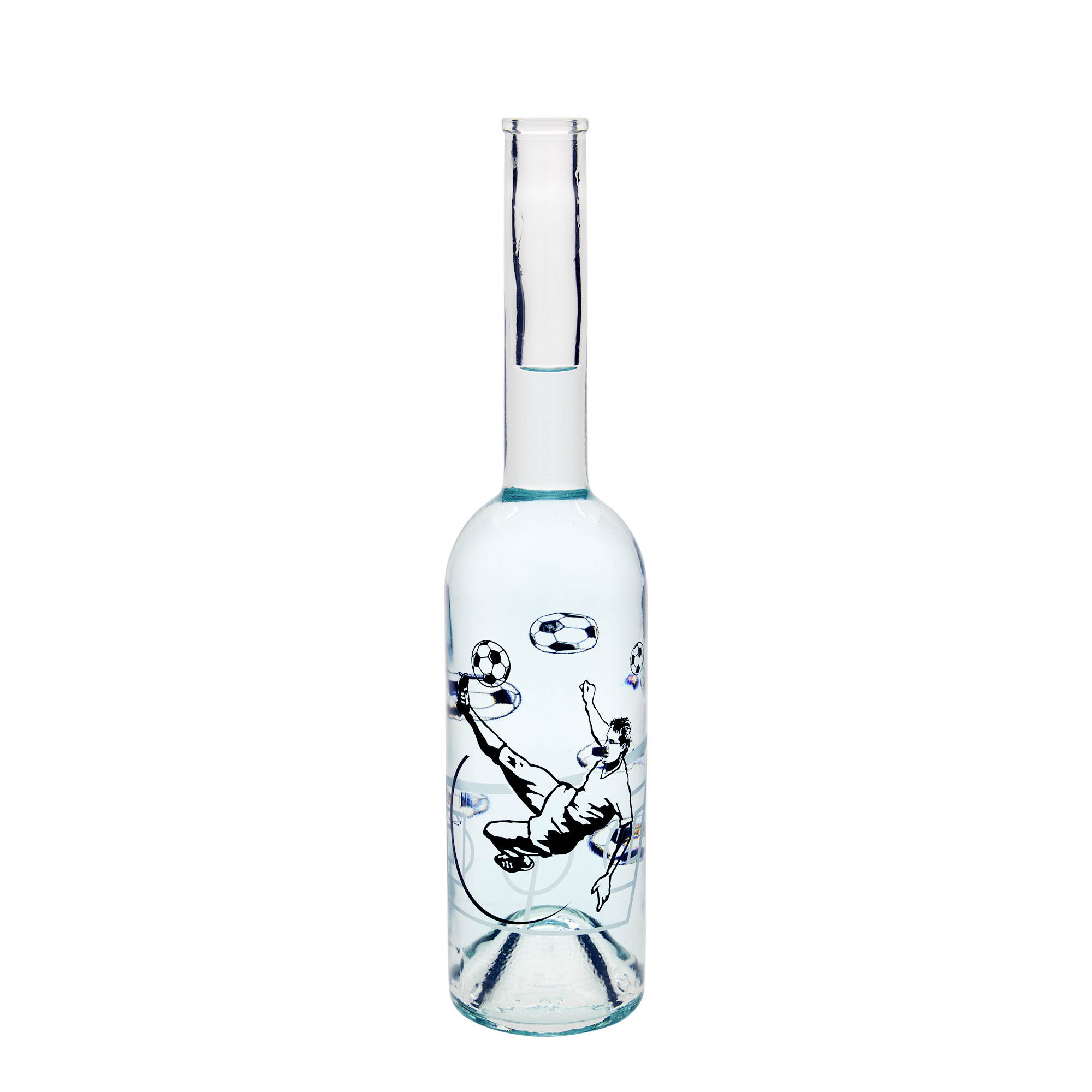 500 ml butelka szklana 'Opera', wzór: piłkarz, zamknięcie: korek