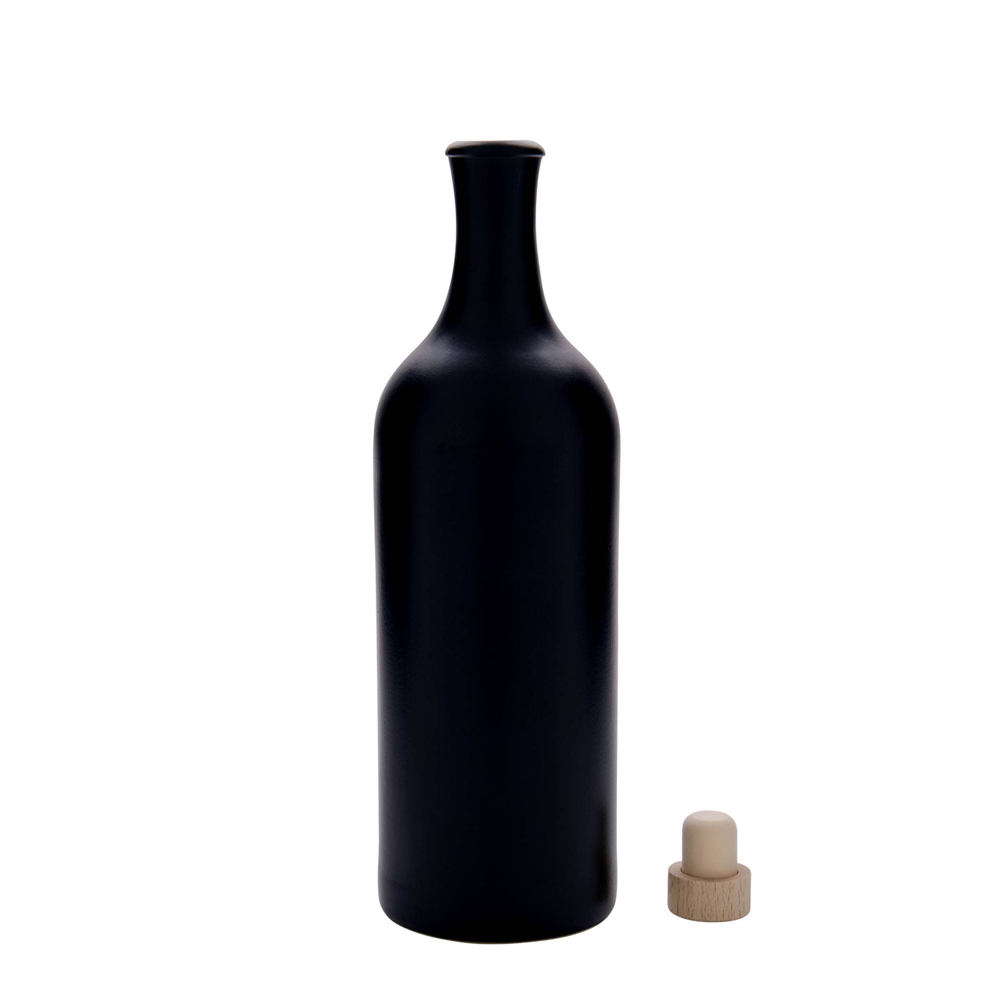 750 ml gliniany dzbanek z długą szyjką, kamionka, kolor czarny, zamknięcie: korek