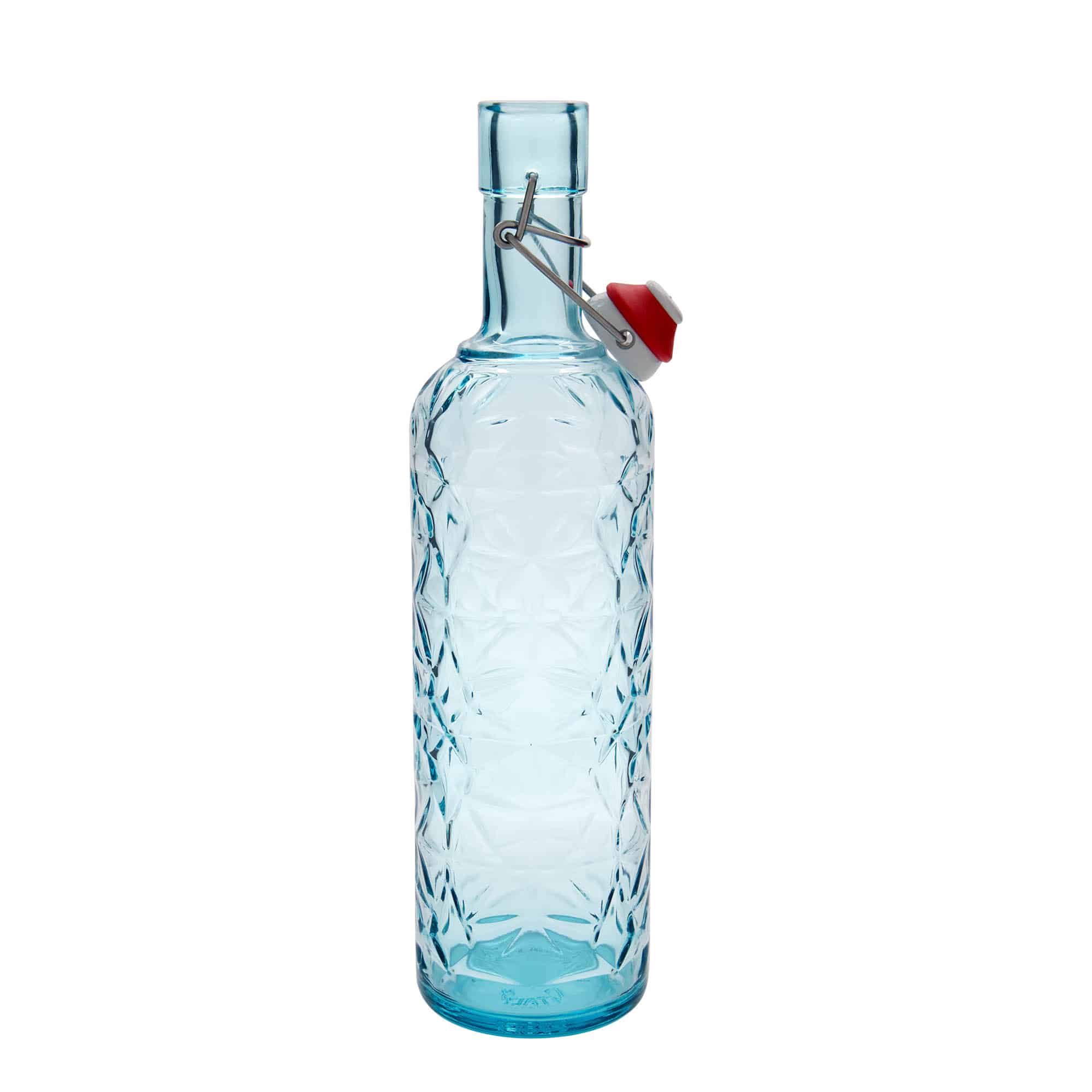 1000 ml butelka szklana 'Oriente', kolor lazurowy, zamknięcie: Zamknięcie pałąkowe