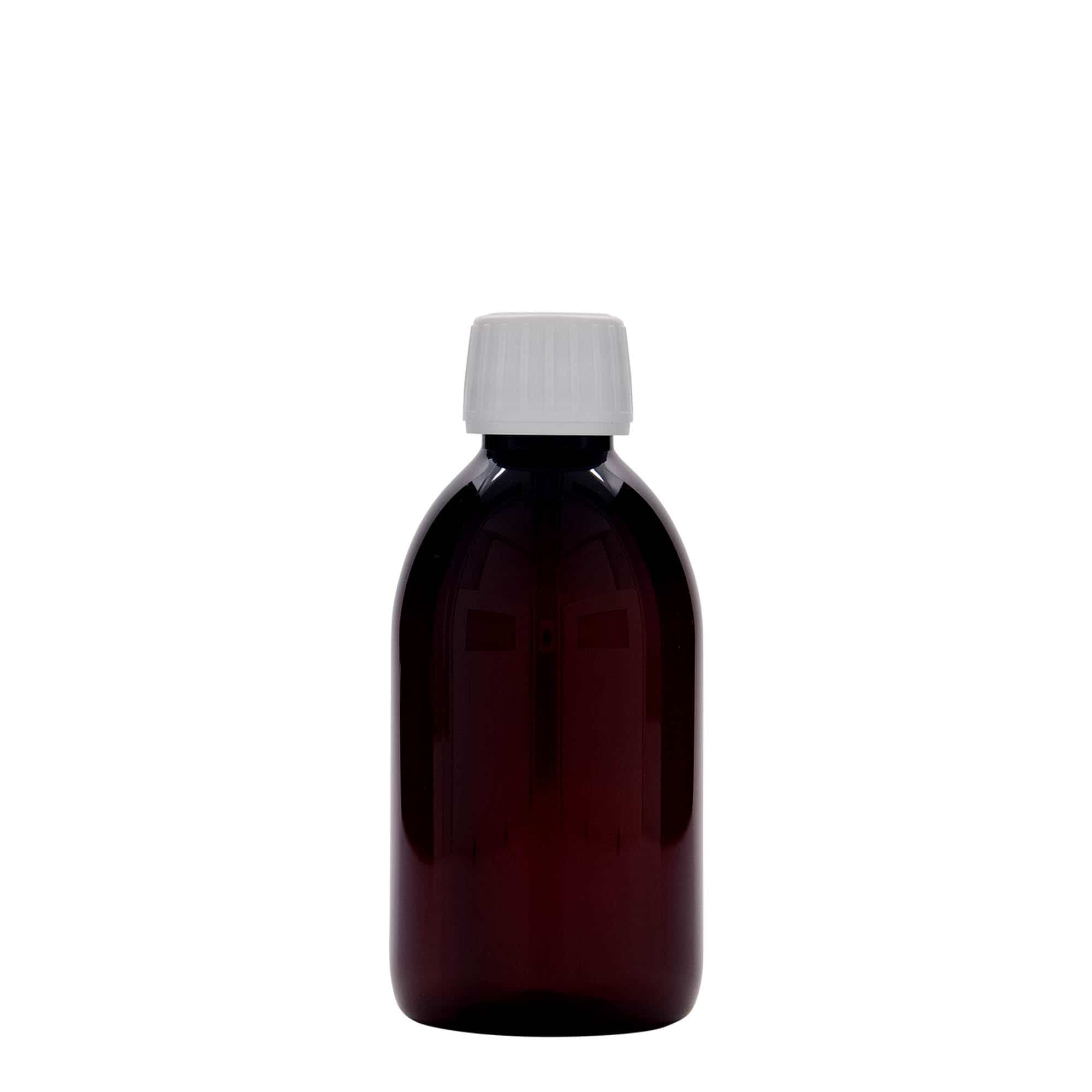 250 ml butelka farmaceutyczna PET, kolor brązowy, tworzywo sztuczne, zamknięcie: PP 28