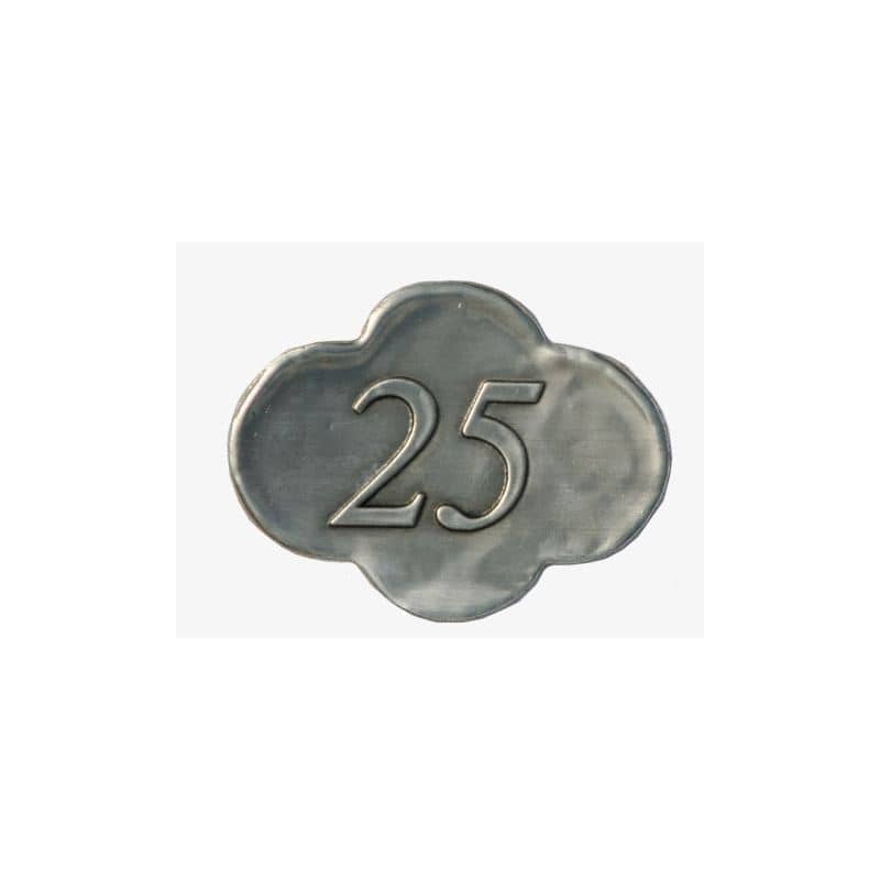 Etykieta cynowa '25', metal, kolor srebrny