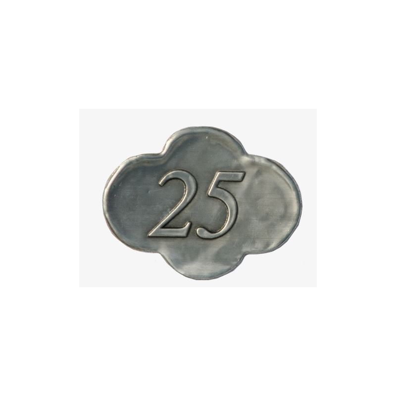 Etykieta cynowa '25', metal, srebrny Etykieta cynowa '25', metal, srebrny