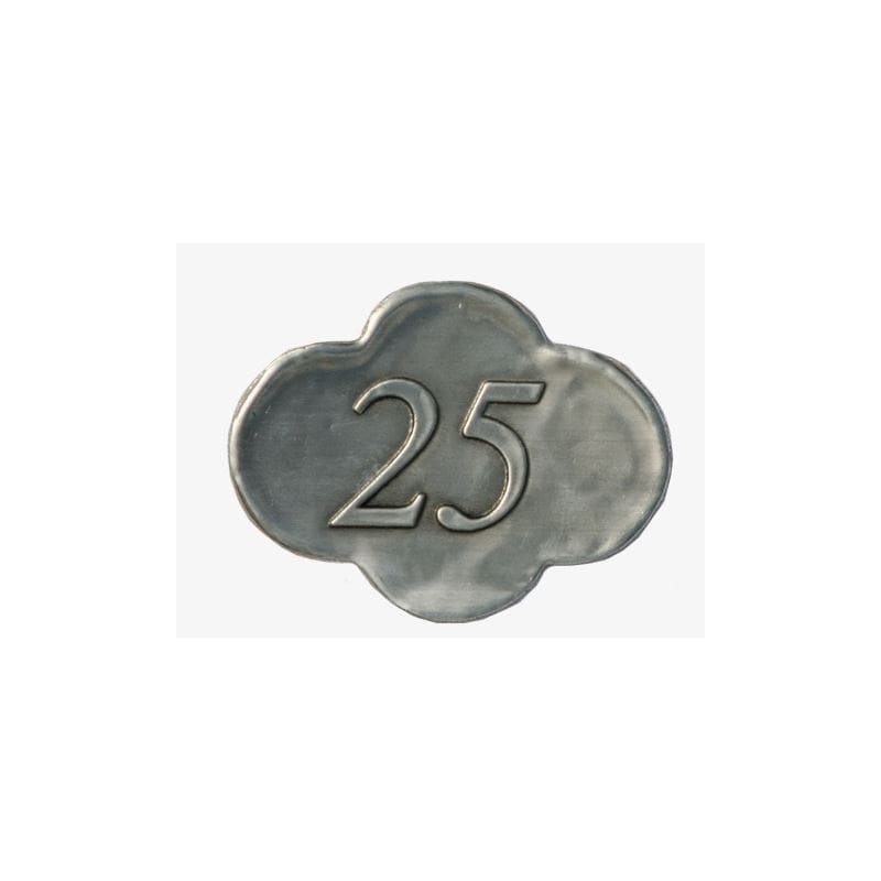 Etykieta cynowa '25', metal, srebrny