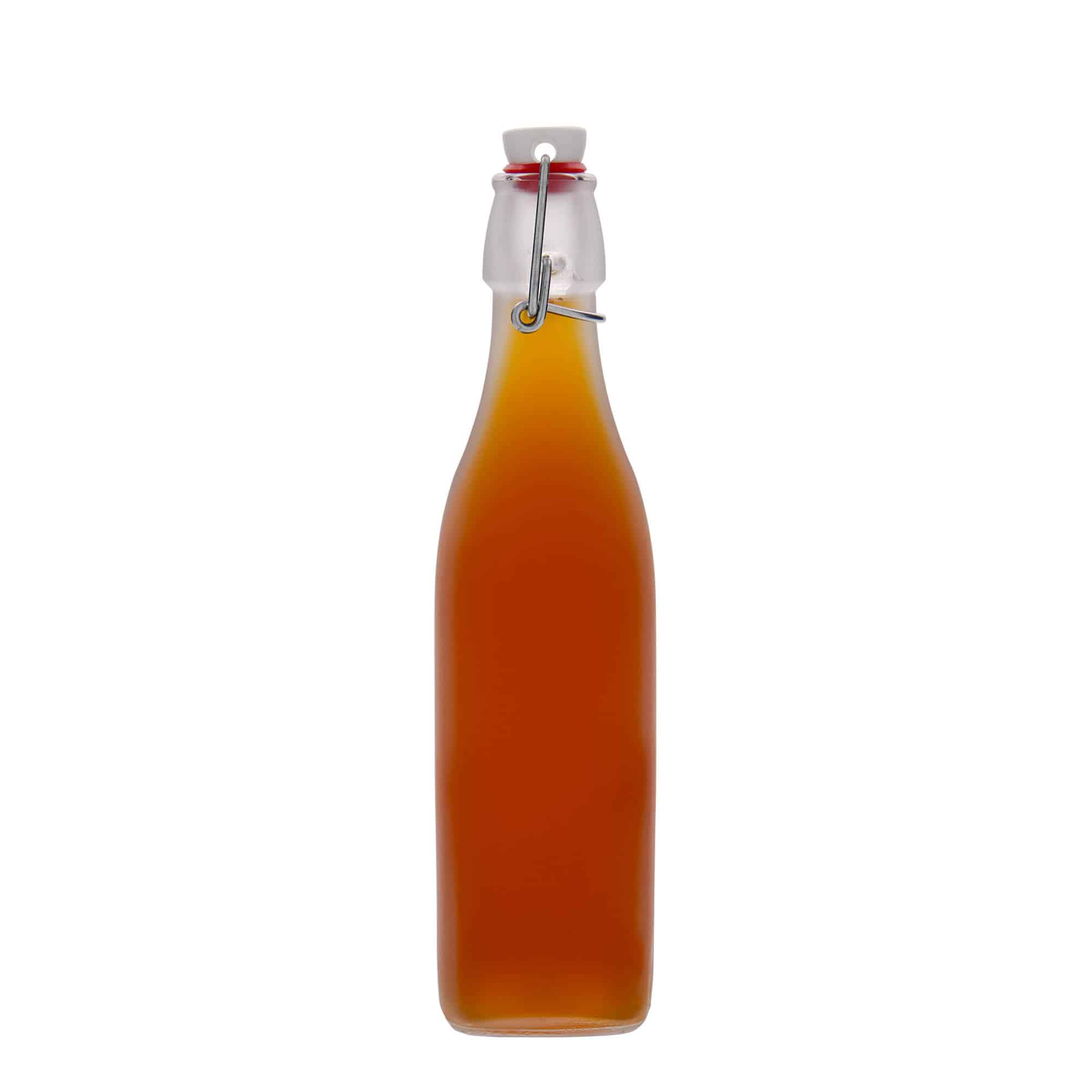 500 ml butelka szklana 'Swing', kwadratowa, kolor biały, zamknięcie: Zamknięcie pałąkowe
