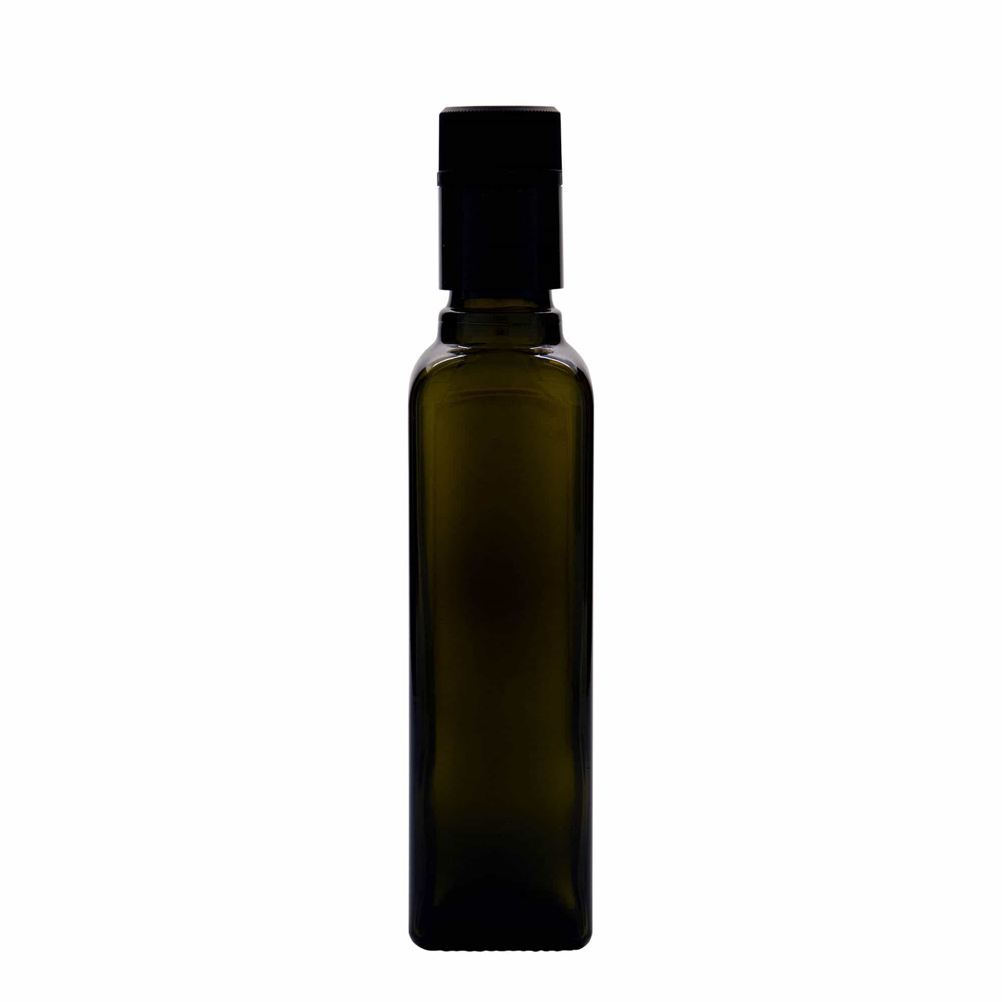 250 ml butelka na ocet/olej 'Quadra', szkło, kwadratowa, antyczna zieleń, wylot: DOP