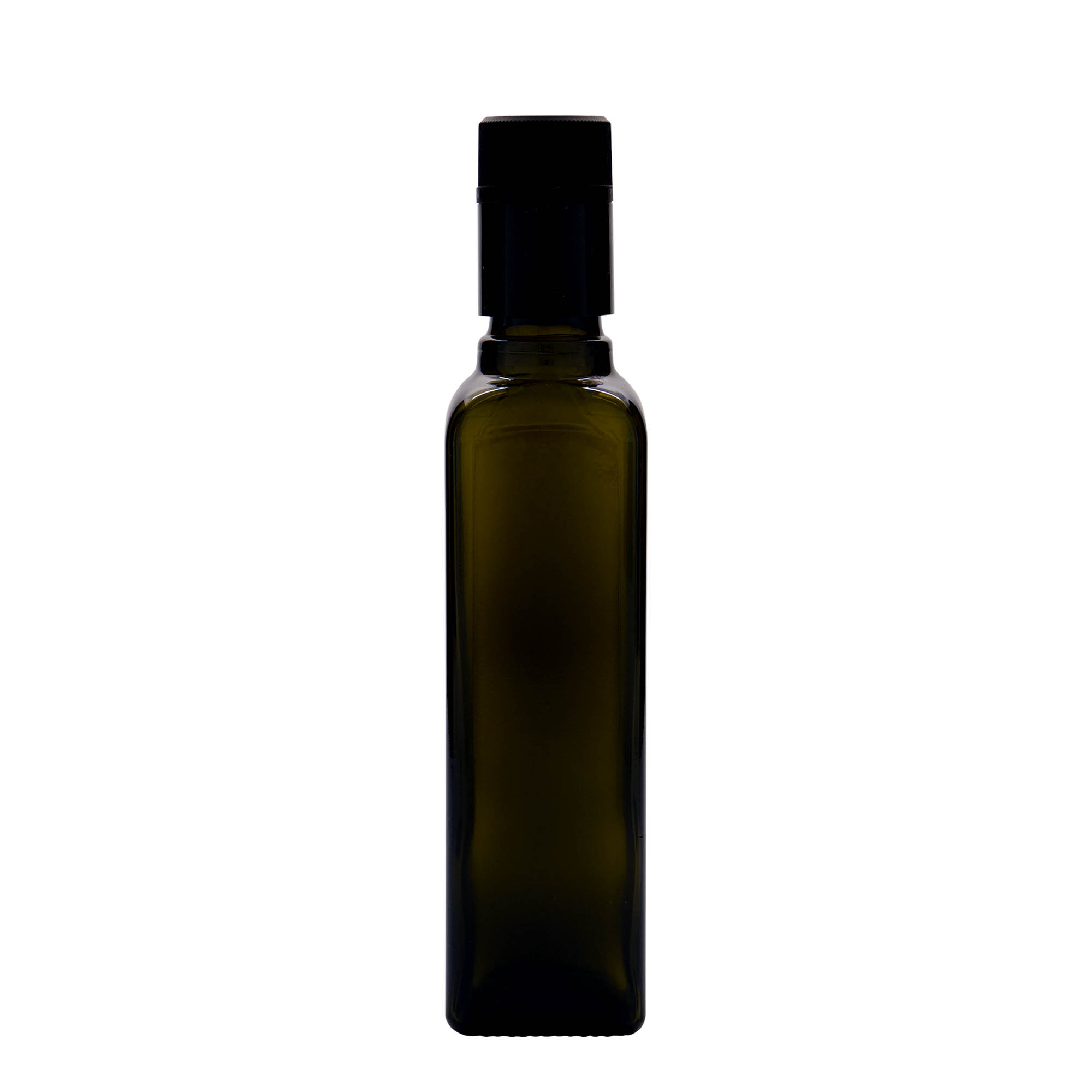 250 ml butelka na ocet/olej 'Quadra', szkło, kwadratowa, antyczna zieleń, wylot: DOP