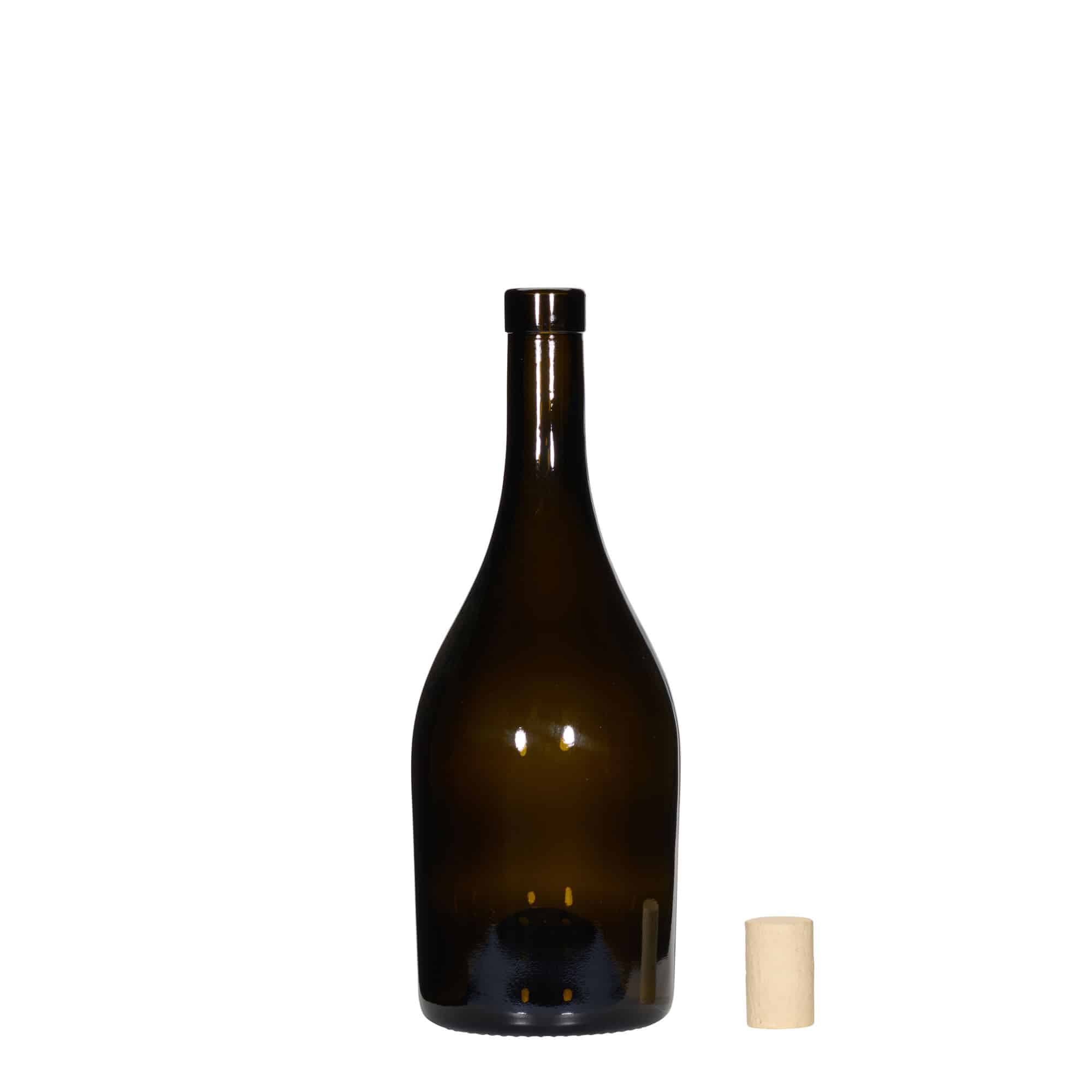 750 ml butelka na wino 'Exclusive', antyczny zielony, szyjka: korek