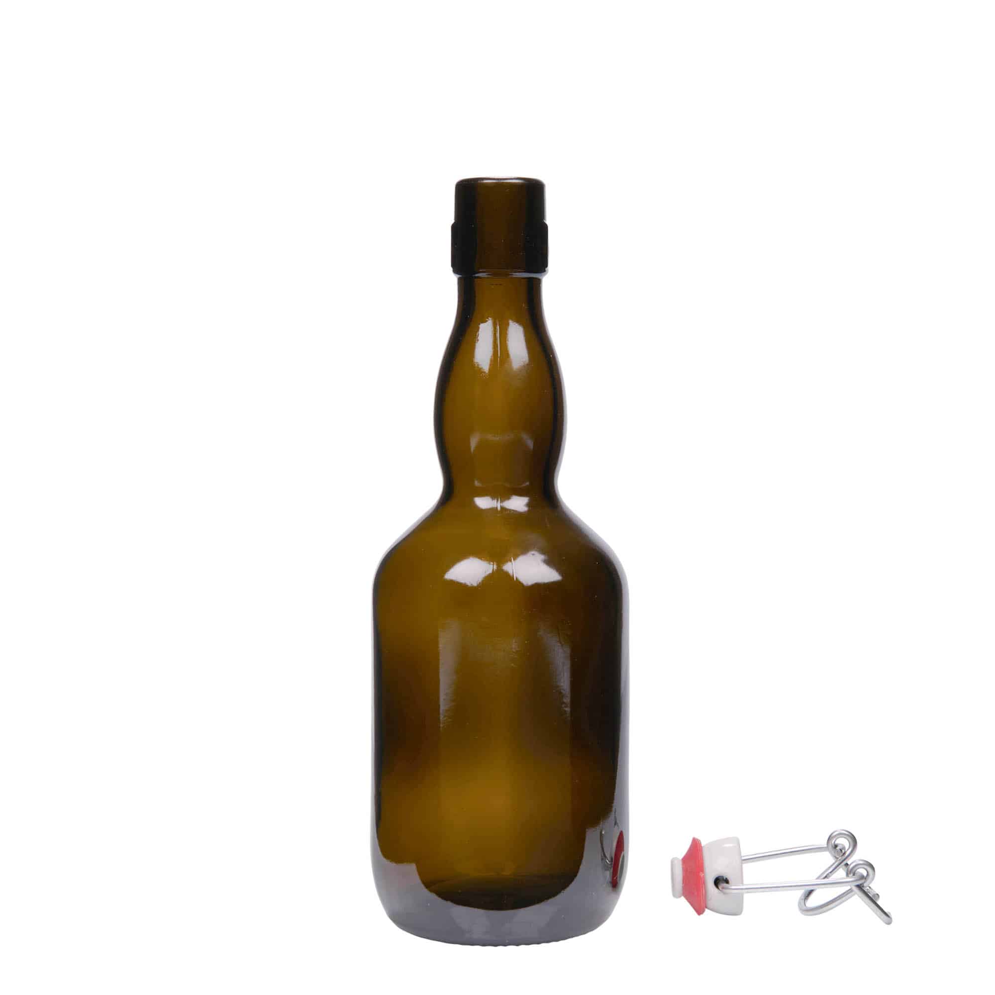 500 ml butelka do piwa typu Kropfhals, szkło, kolor zielony antyczny, zamknięcie: Zamknięcie pałąkowe