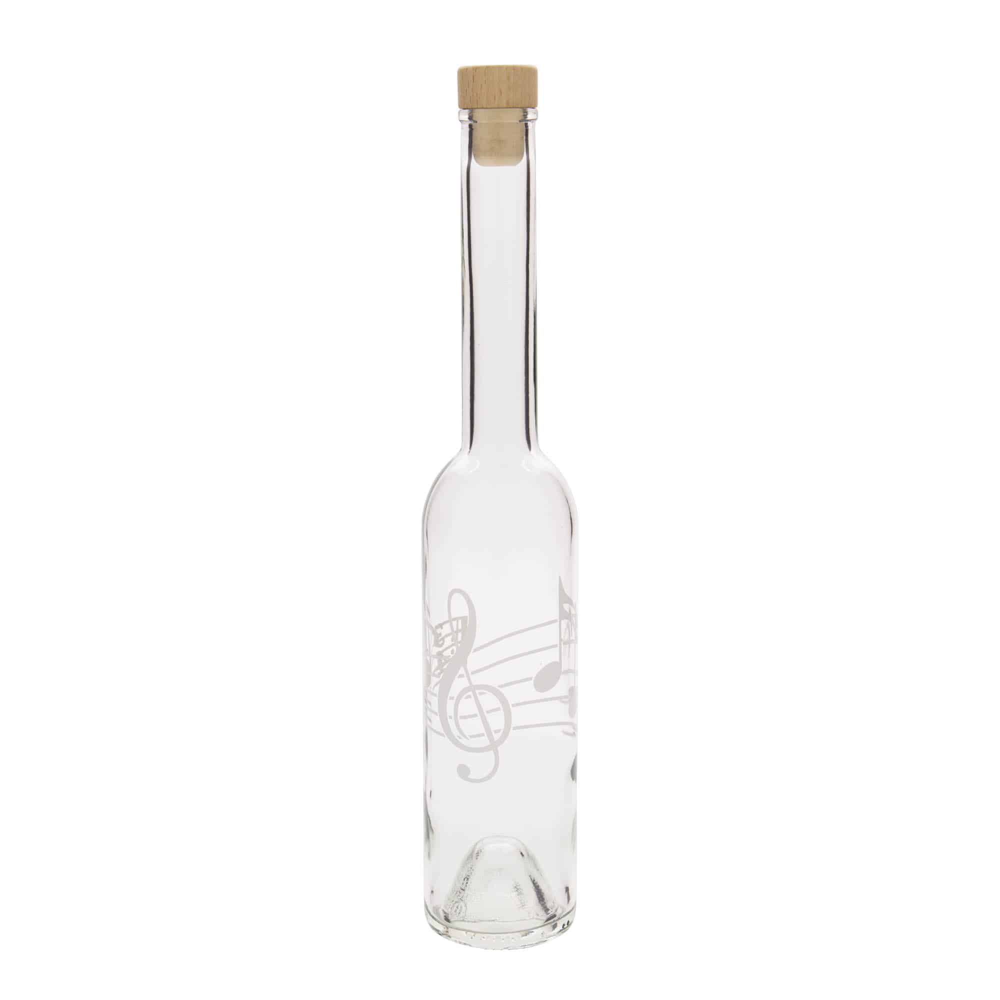 350 ml butelka szklana 'Opera', wzór: nuty, zamknięcie: korek