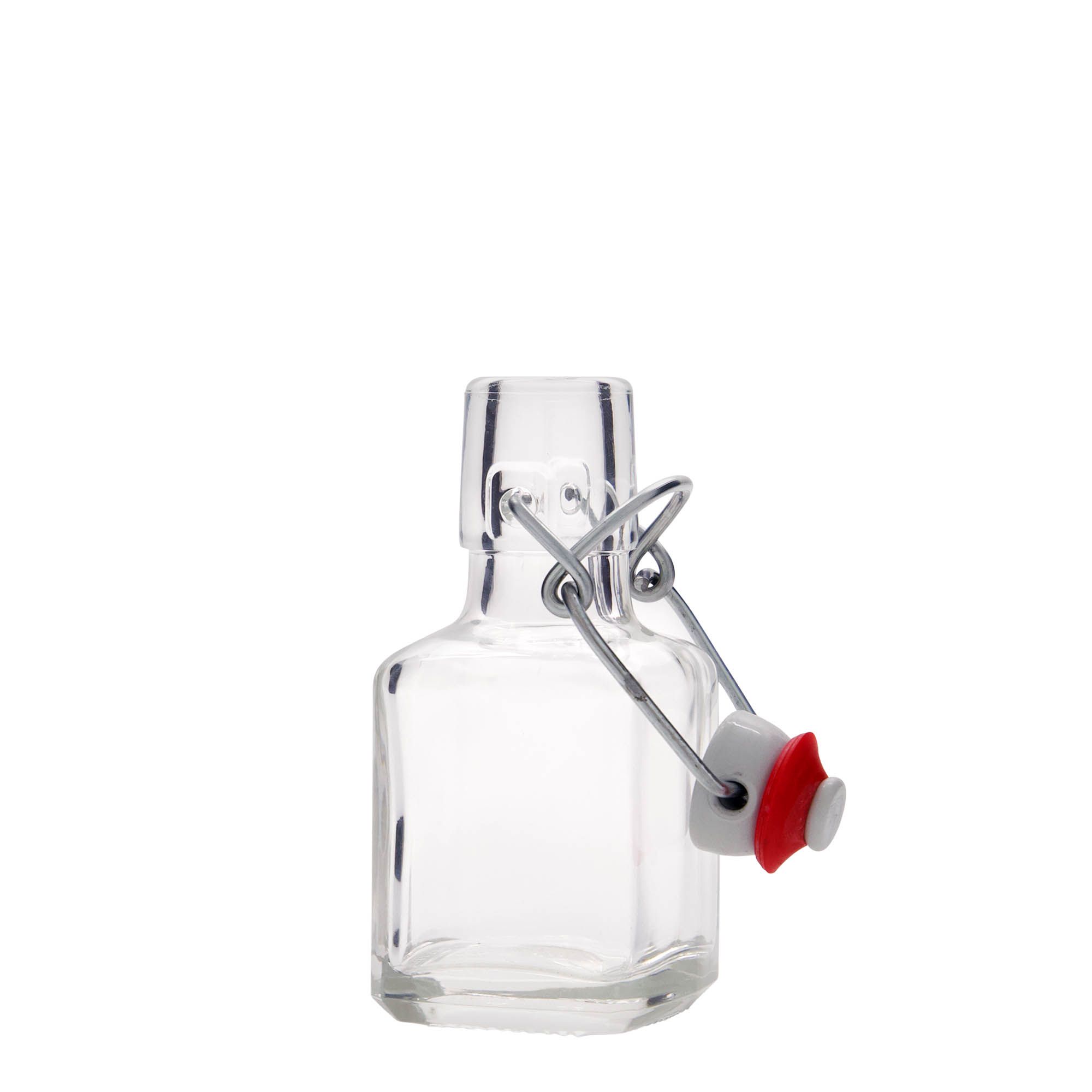 100 ml butelka szklana „Kubica”, kwadratowa, wylot: zamknięcie na klamrę