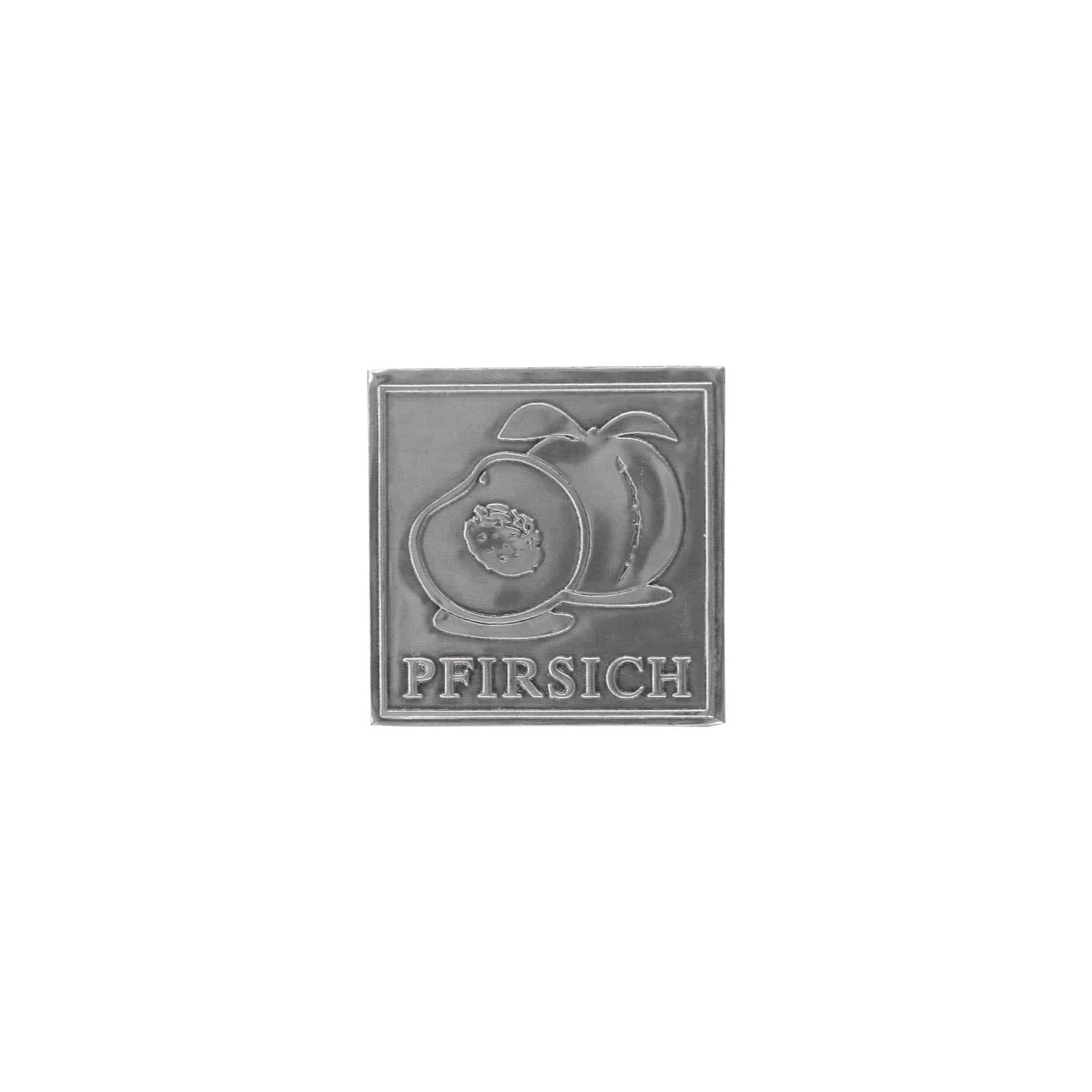 Etykieta cynowa 'Brzoskwinia', kwadratowa, metal, kolor srebrny